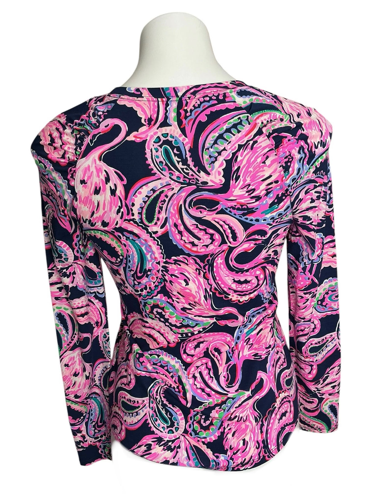 Lilly Pulitzer Lizbeth Tee High Tide Navy Flock To The Top - Size XS