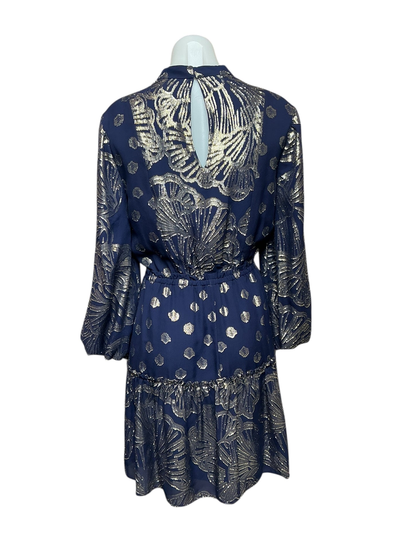 Lilly Pulitzer Joella Silk Dress - True Navy Seagrass Metallic Clip Chiffon - Size 0