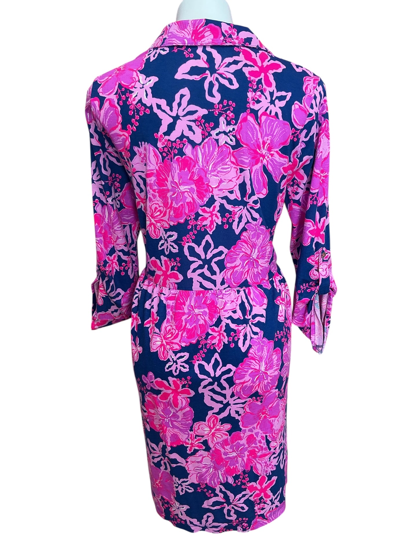 Lilly Pulitzer Saralyn Popover Shirtdress Starlight Navy Once And Floral - Size L