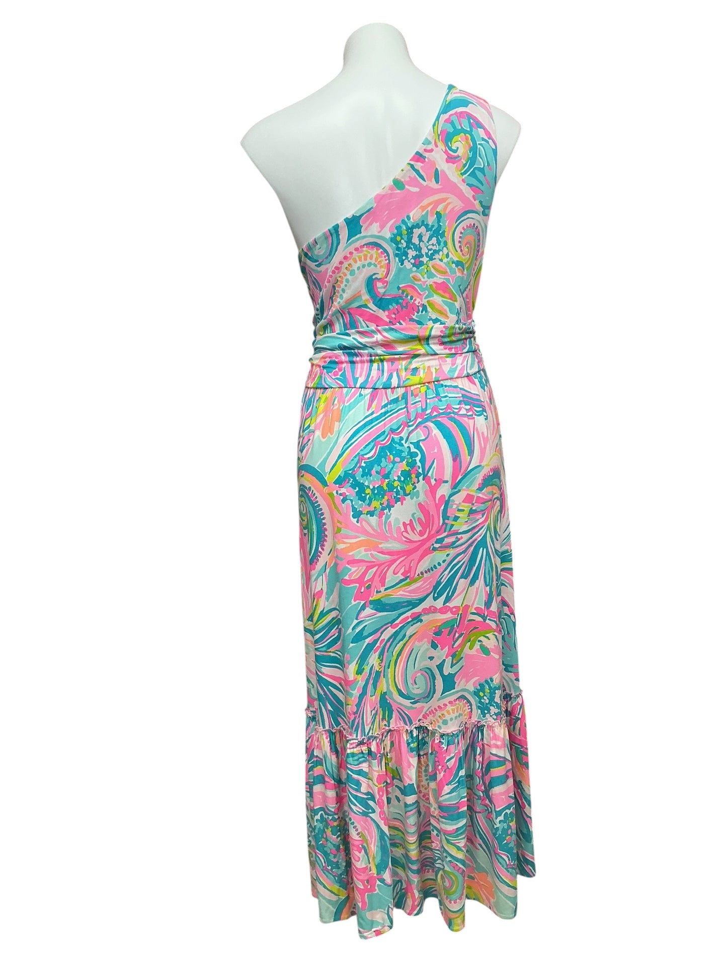 Lilly Pulitzer Mooney One Shoulder Midi Dress Carnivale Coral - Size L