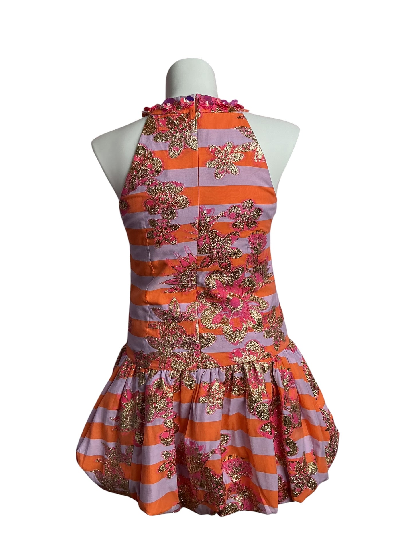 Lilly Pulitzer- NWT Ashlynn Dress Papaya Metallic Floral Stripe Size 10