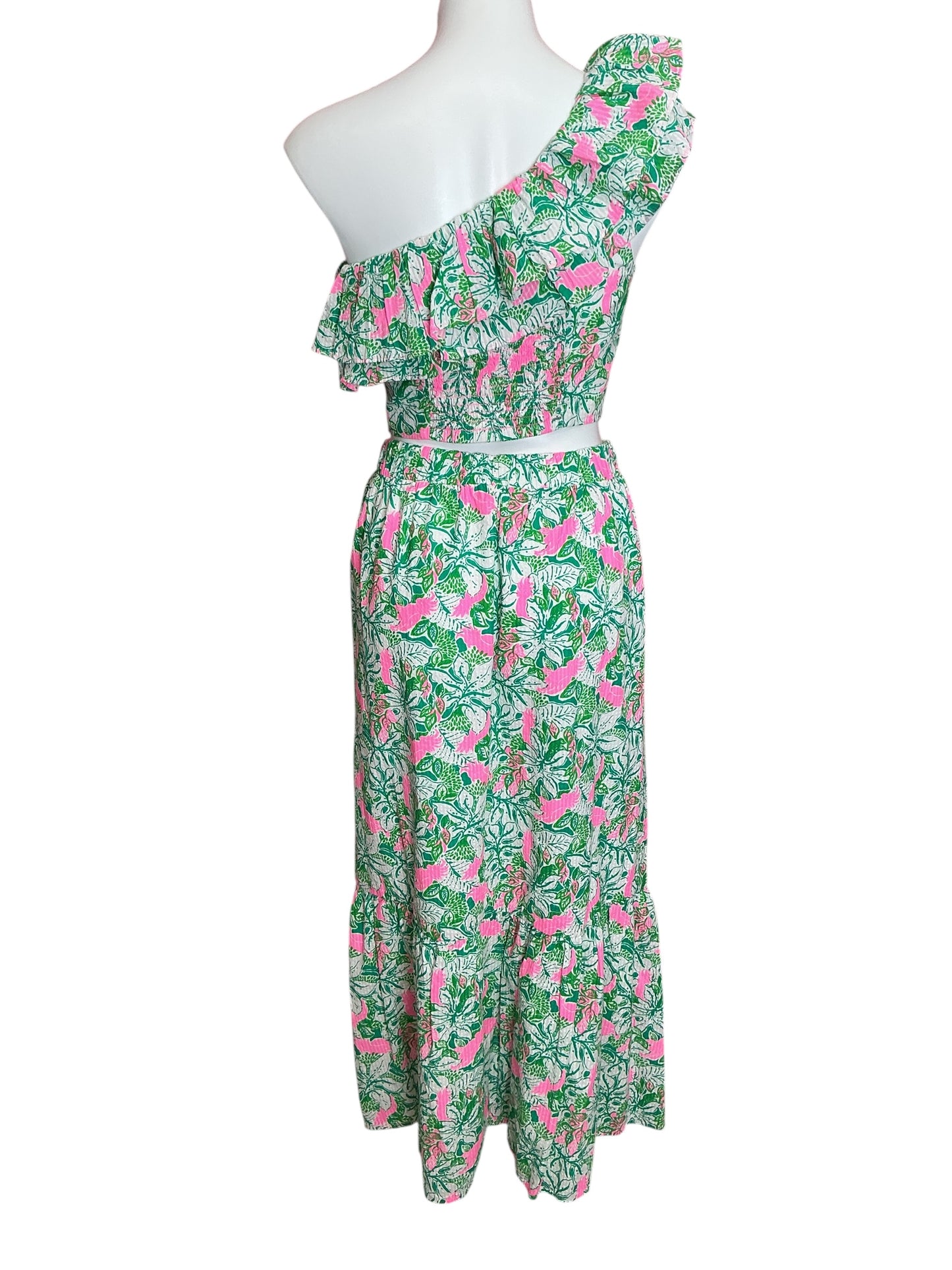 Lilly Pulitzer Kasida Ruffle 2-Piece Set Botanical Green Just Wing It - Size 4