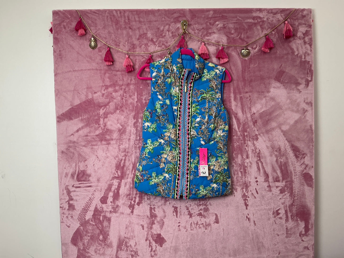 Lilly Pulitzer NWT Deanne Reversible Vest Blue Thistle Tiger Queen Engineered Vest - Size S