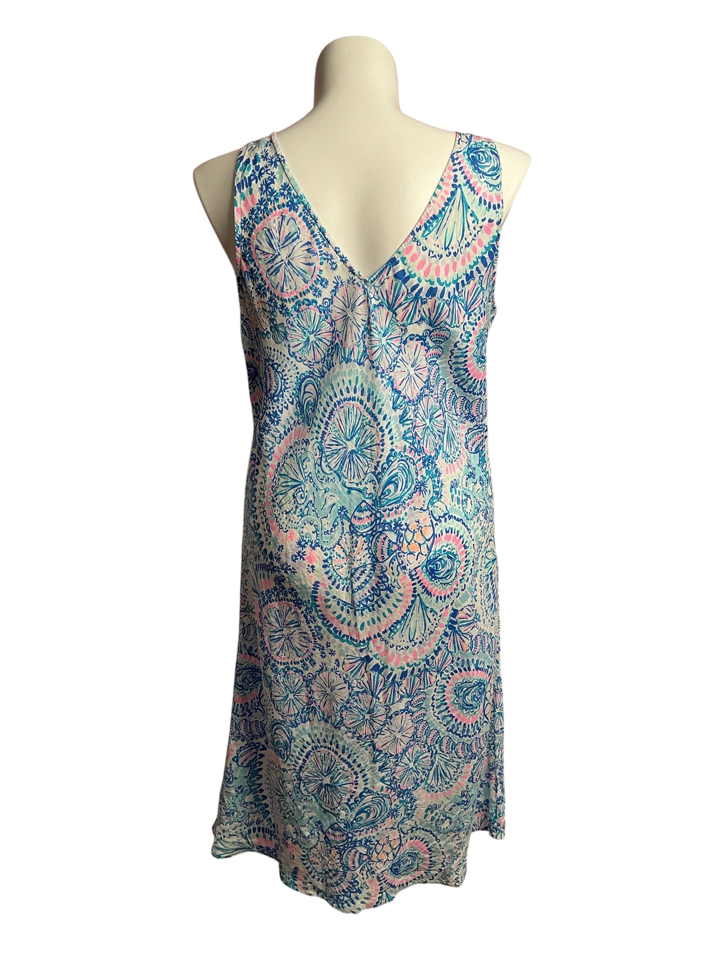 Lilly Pulitzer- Florin Sleeveless Linen Dress Blue Grotto Commotion In The Ocean Size XL