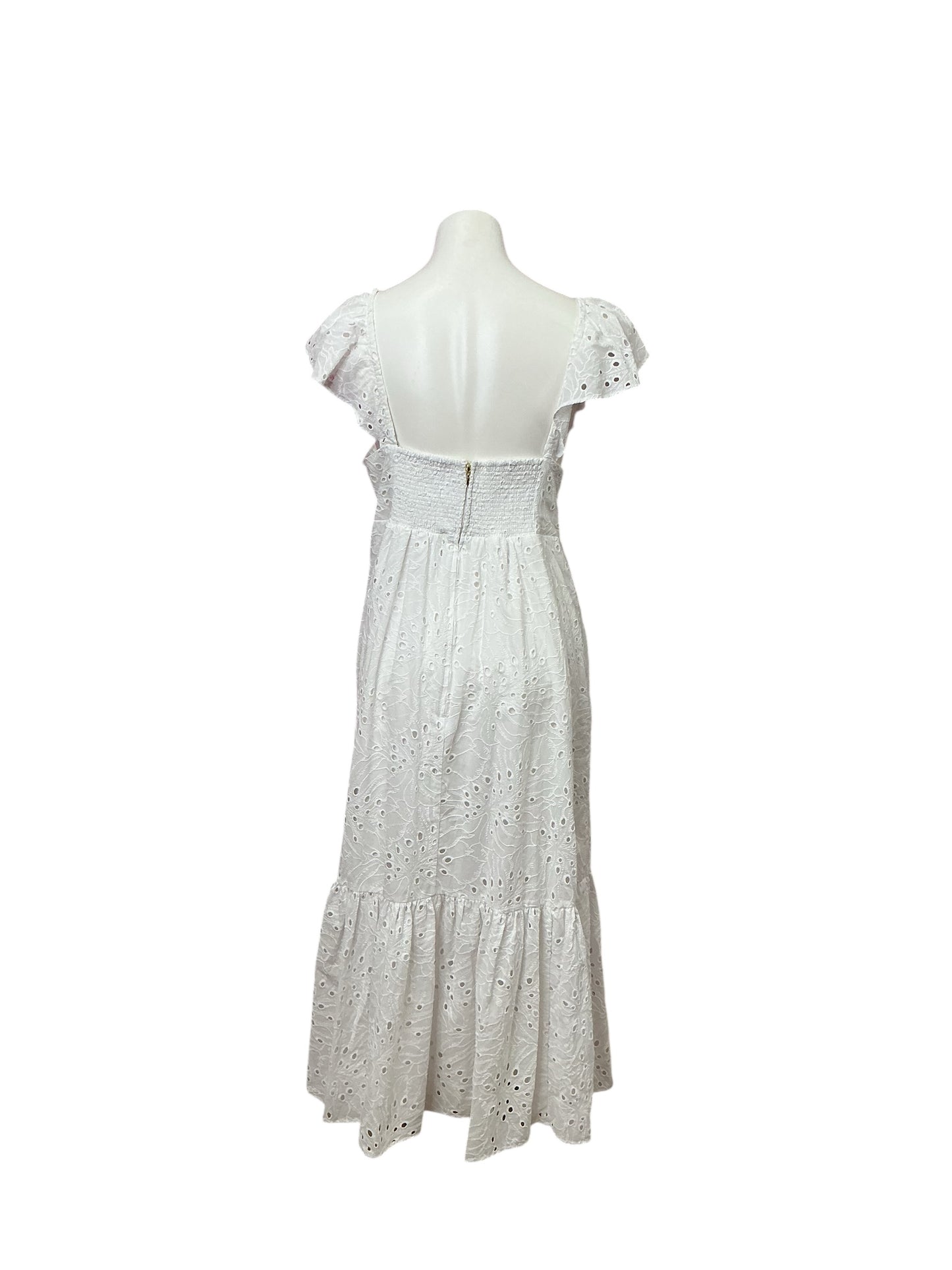 Lilly Pulitzer NWT - Lantana Flutter Sleeve Eyelet Midi Dress - Resort White Tropical Leaf Eyelet - Size 16