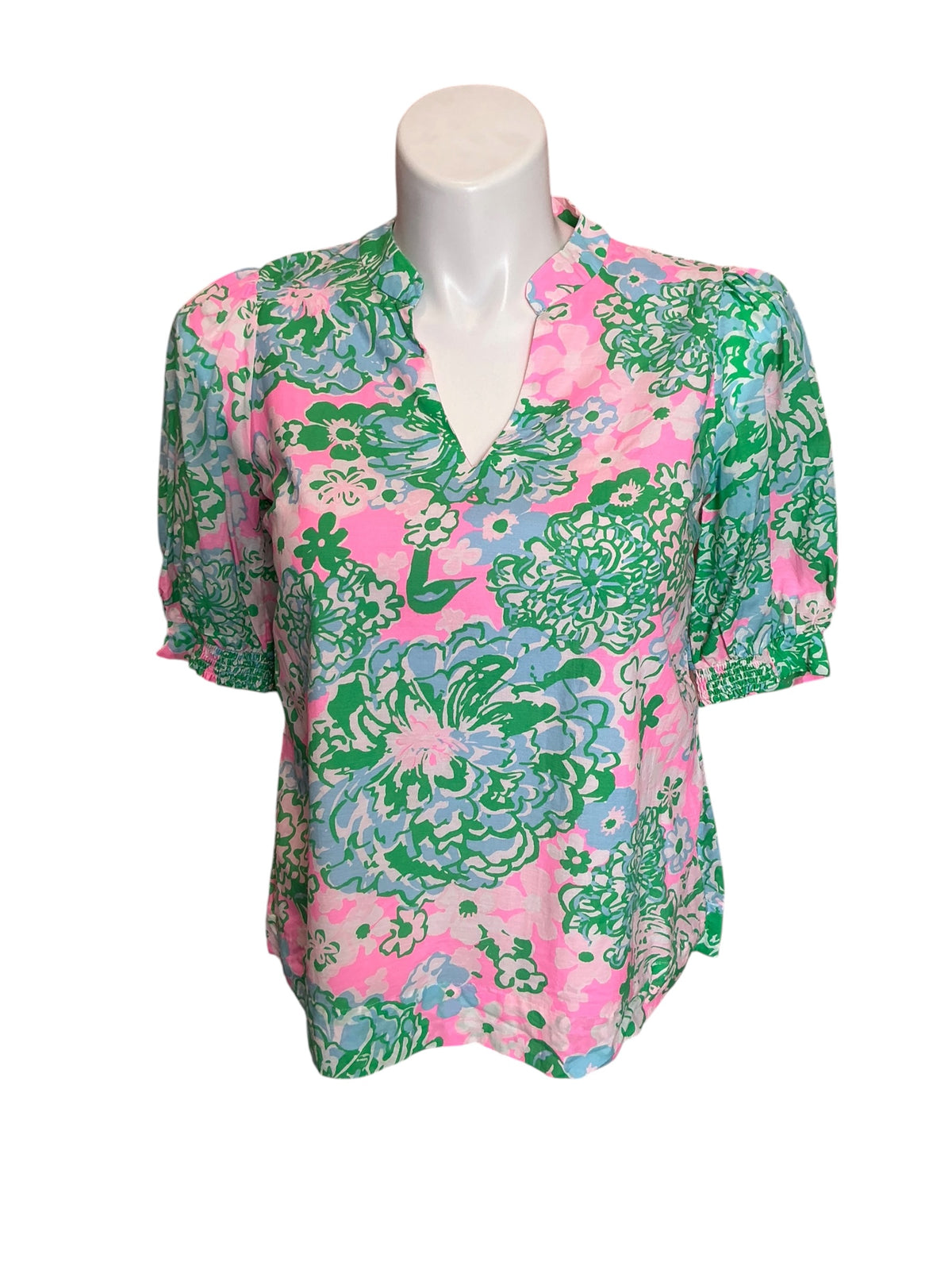 Lilly Pulitzer Lourdes 3/4 Sleeve Top Putting Green Poppyland - Size M