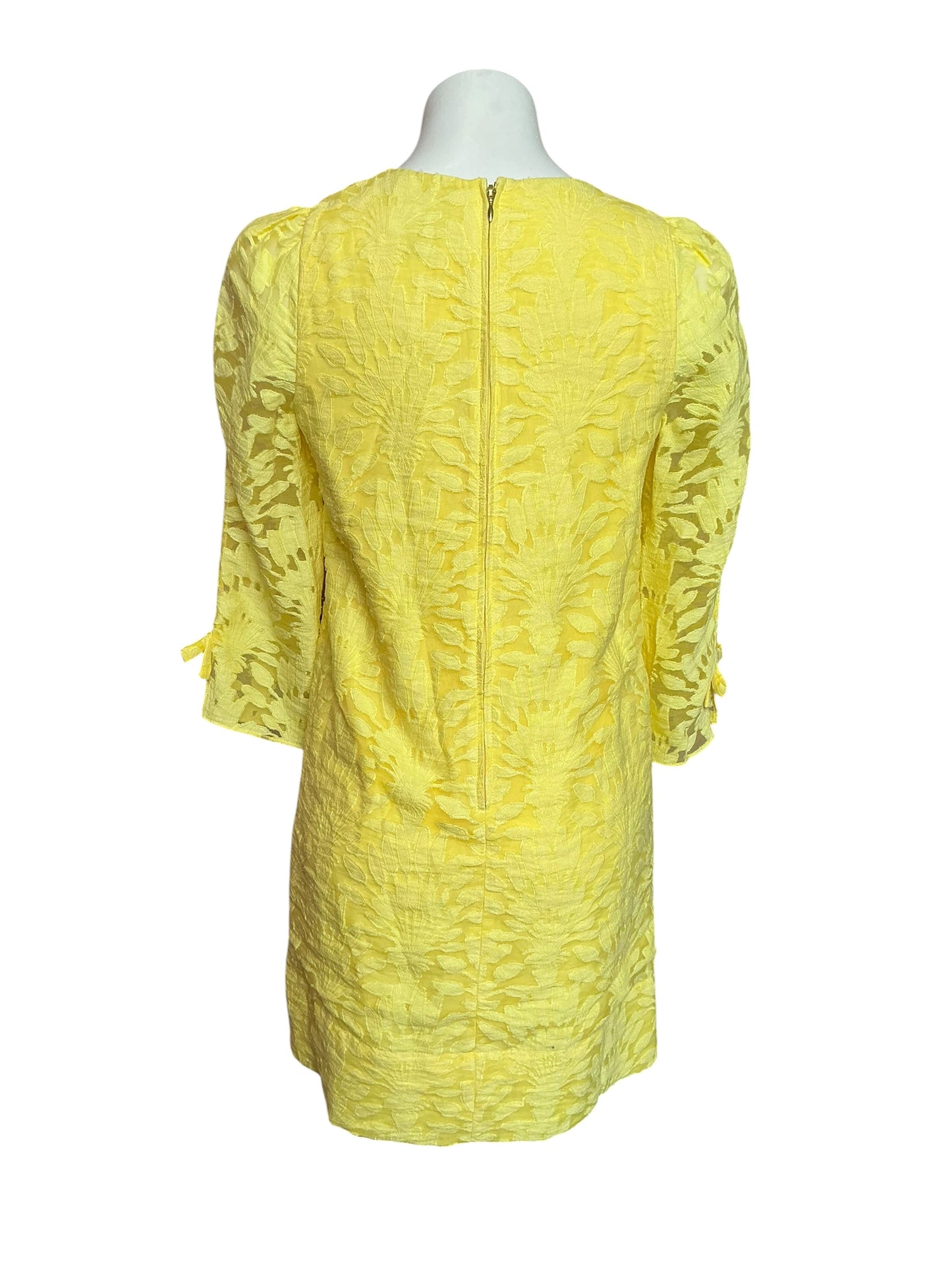 Lilly Pulitzer Kavianna Dress Finch Yellow Stacked Palm Burnout - Size 00