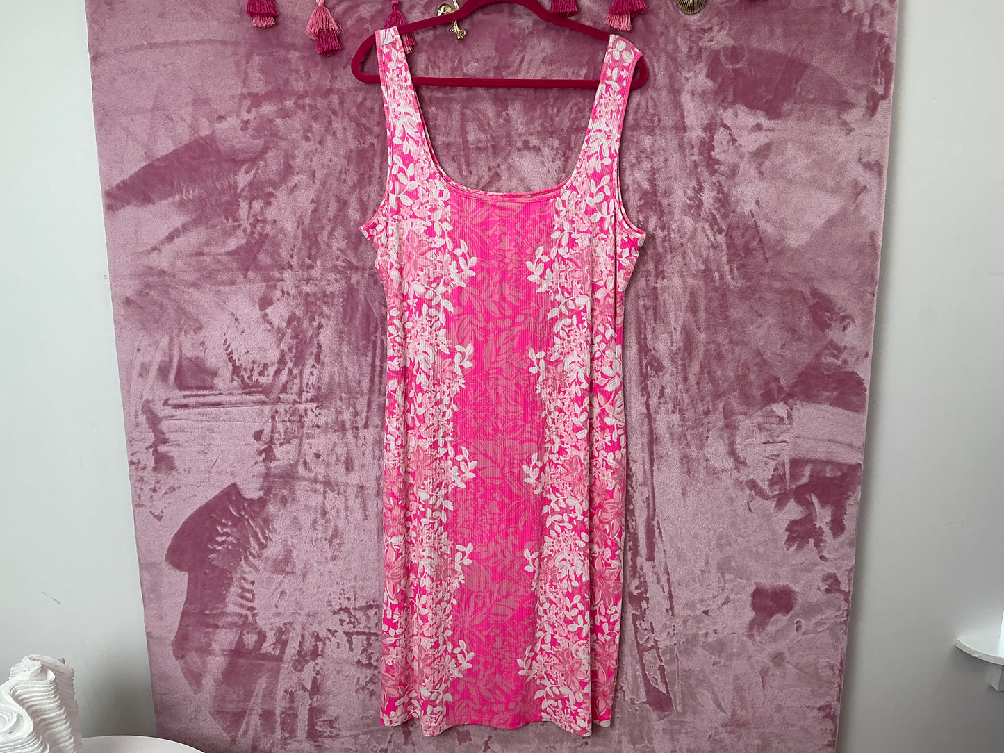 Lilly Pulitzer Dress NWT - Mick Square Neck Ribbed Dress - Roxie Pink - Shadow Dancer Engineered - Size XL