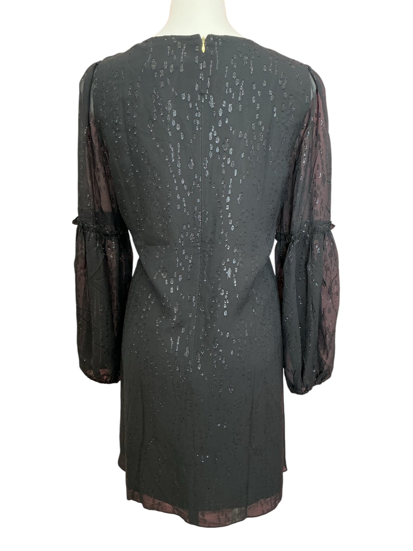 Lilly Pulitzer Cleme Long Sleeve Silk Dress Onyx Fish Clip Chiffon - Size 12