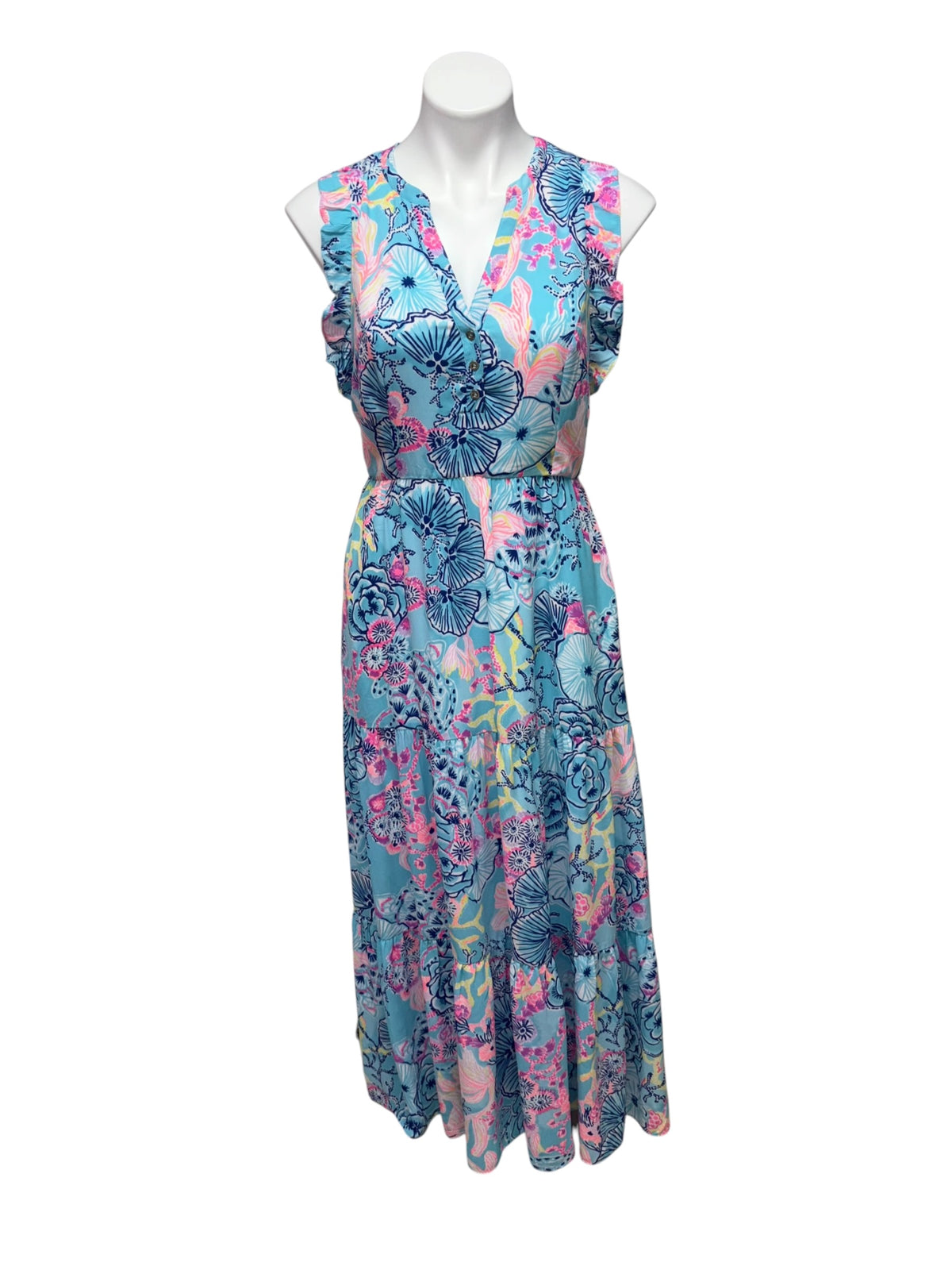 Lilly Pulitzer Destini Maxi Dress Bali Blue Once Upon Of Tide - Size 4