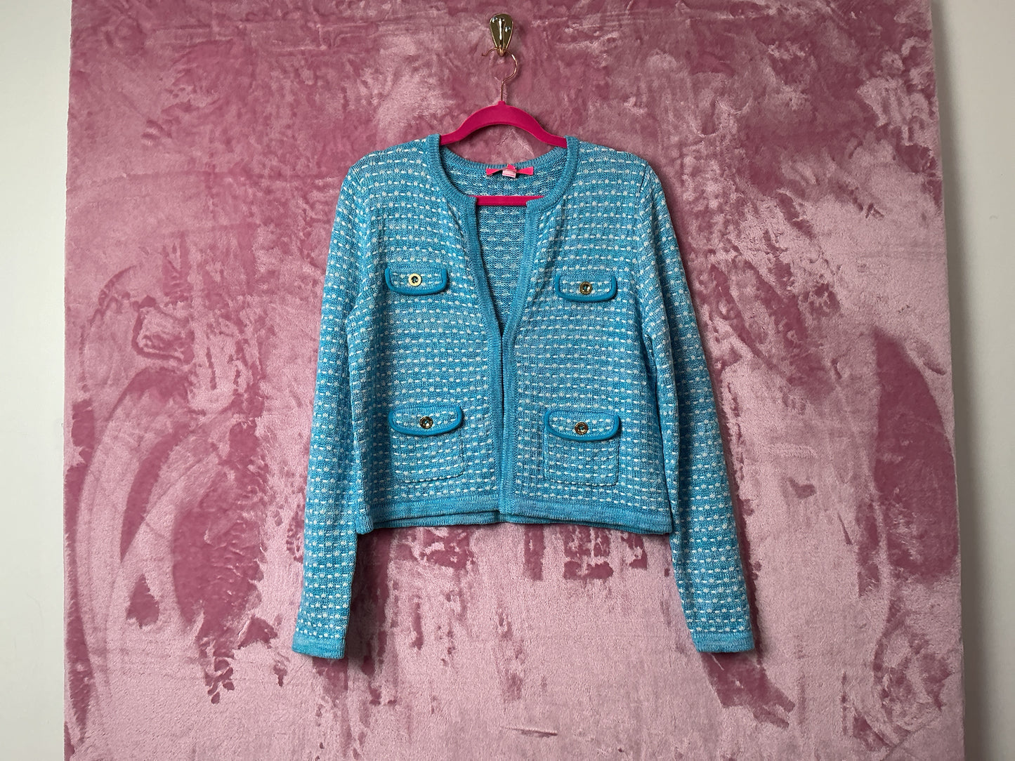 Lilly Pulitzer NWT Kienna Cardigan Cumulus Blue Metallic Marl - Size M