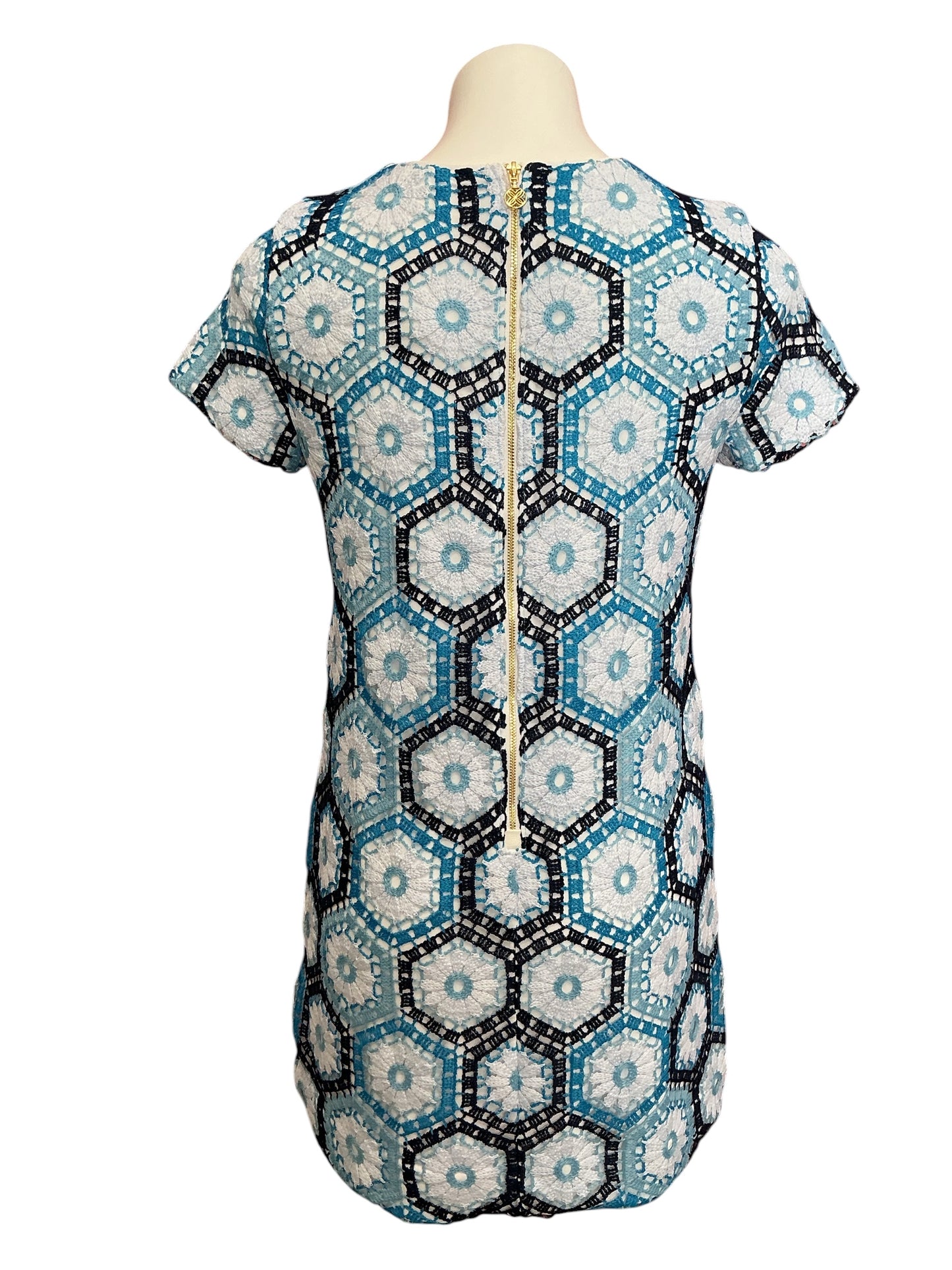 Lilly Pulitzer NWT Leyla Shift Dress Bellevue Blue Daisy Hex Crochet - Size 0