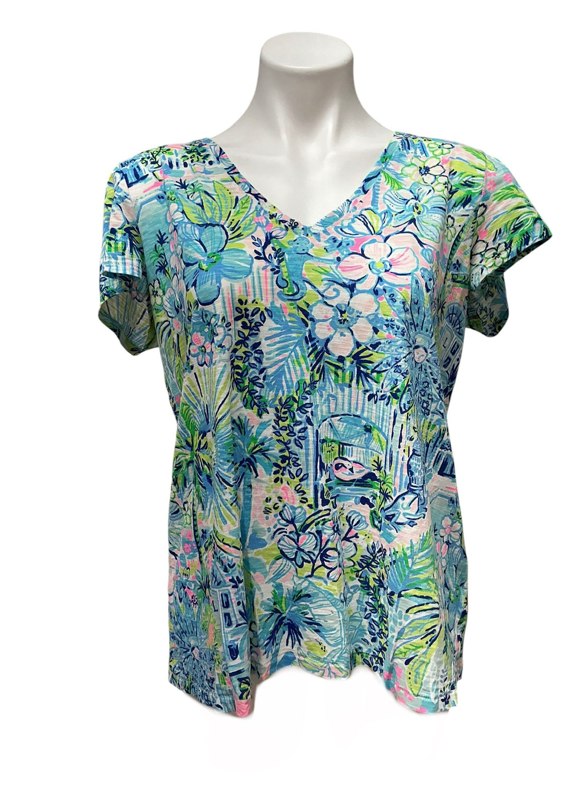 Lilly Pulitzer Etta V Neck Tee Lilly’s House - Size L