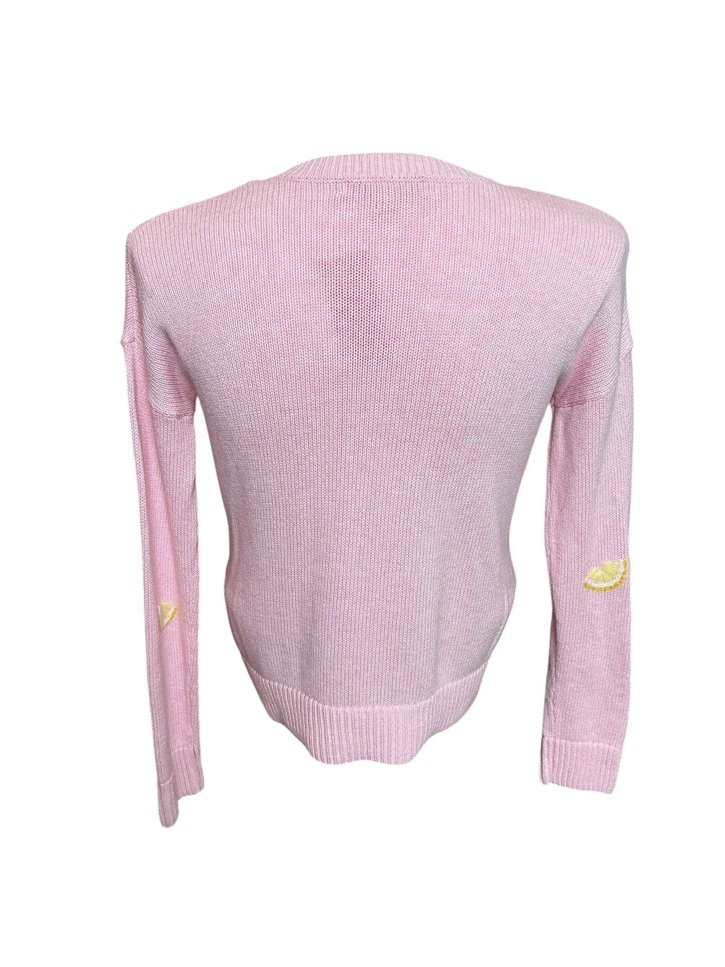 Lilly Pulitzer Tensley V-Neck Sweater Heathered Pink Muse Fresh Squeezed Embroidery - Size S