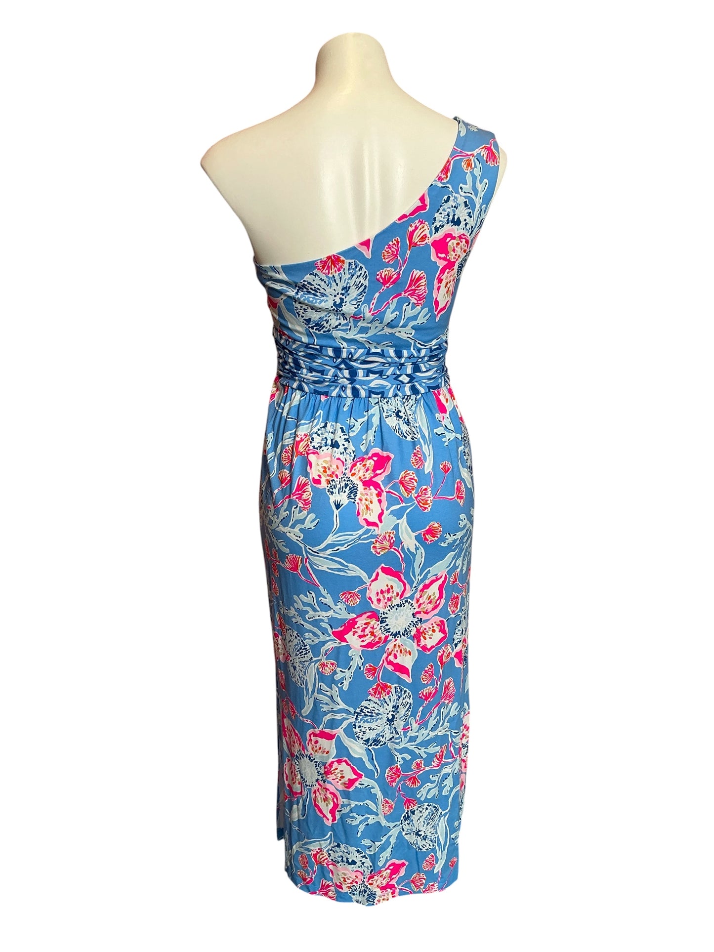 Lilly Pulitzer Helina One-Shoulder Midi Dress Barton Blue Bahamian Rhapsody - Size S