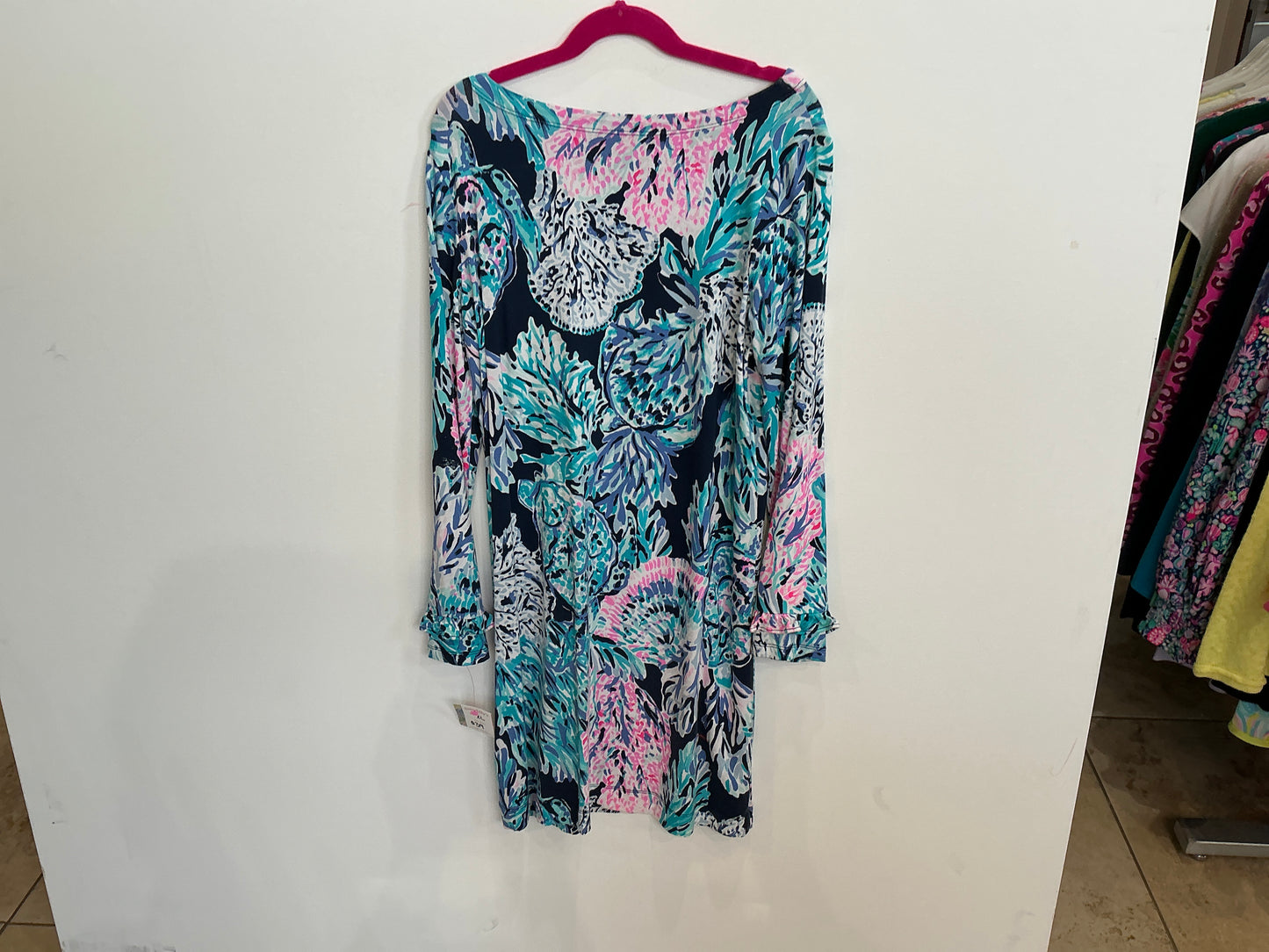 Lilly Pulitzer Girls Mini Sophie Ruffle Dress High Tide Navy Party Blue Size XL