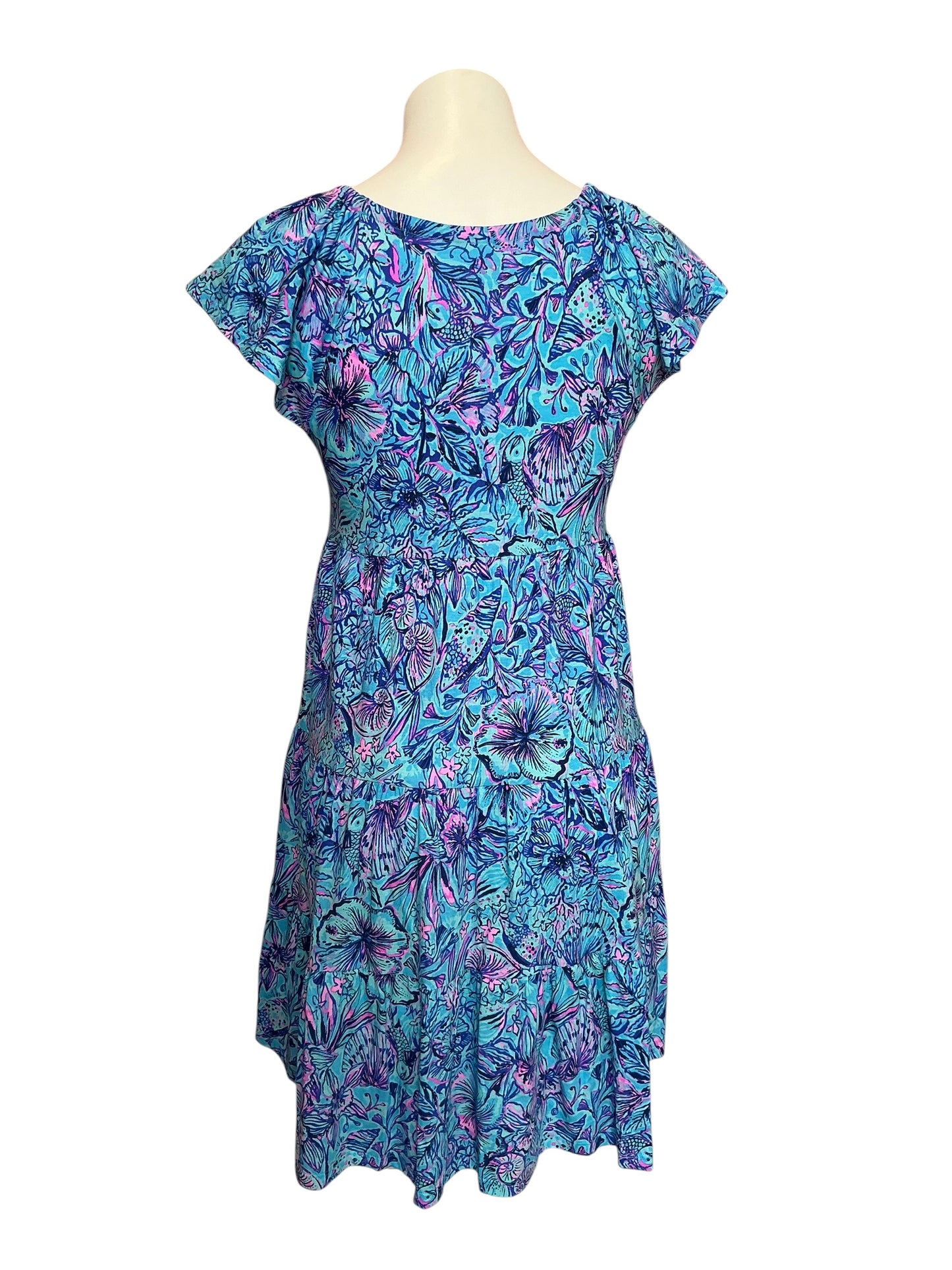 Lilly Pulitzer Kawai Flutter Sleeve Swing Dress Breakwater Blue Shells N Bells - Size XS