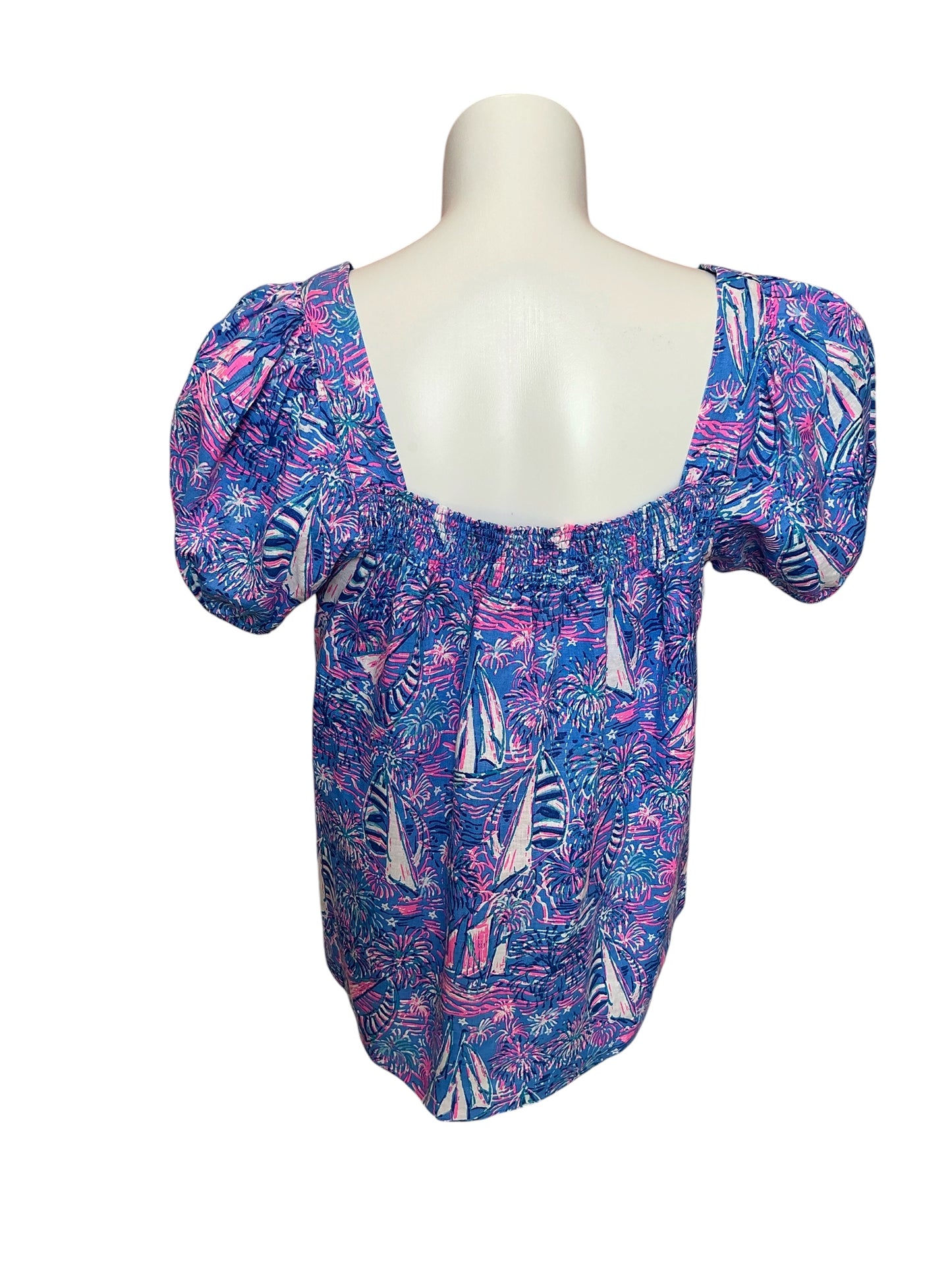 Lilly Pulitzer NWT Keating Short Sleeve Top Boca Blue It’s A Sailabration - Size 16