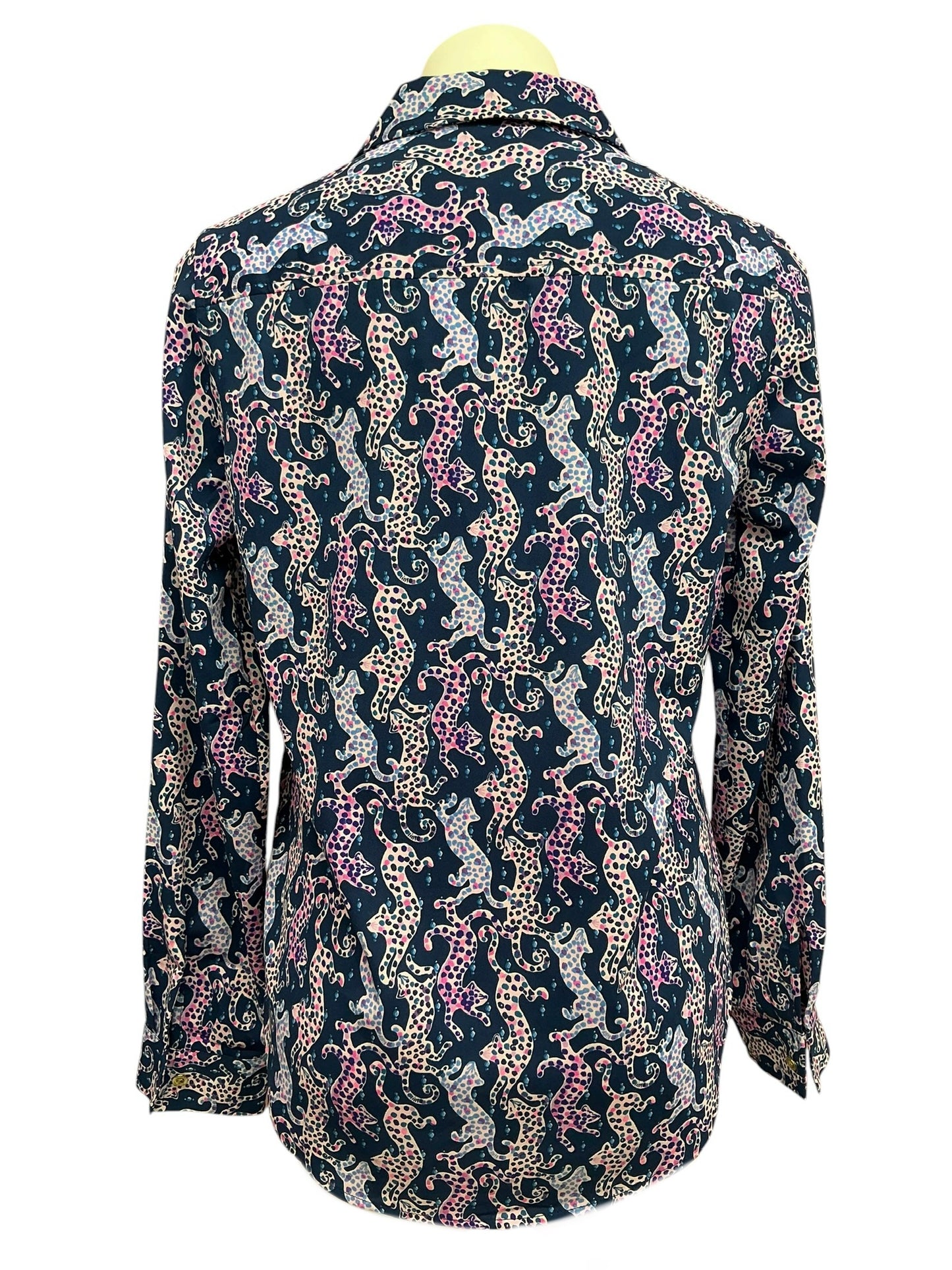 Lilly Pulitzer Sea View Button Down Top Oyster Bay Navy On The Catwalk - Size S