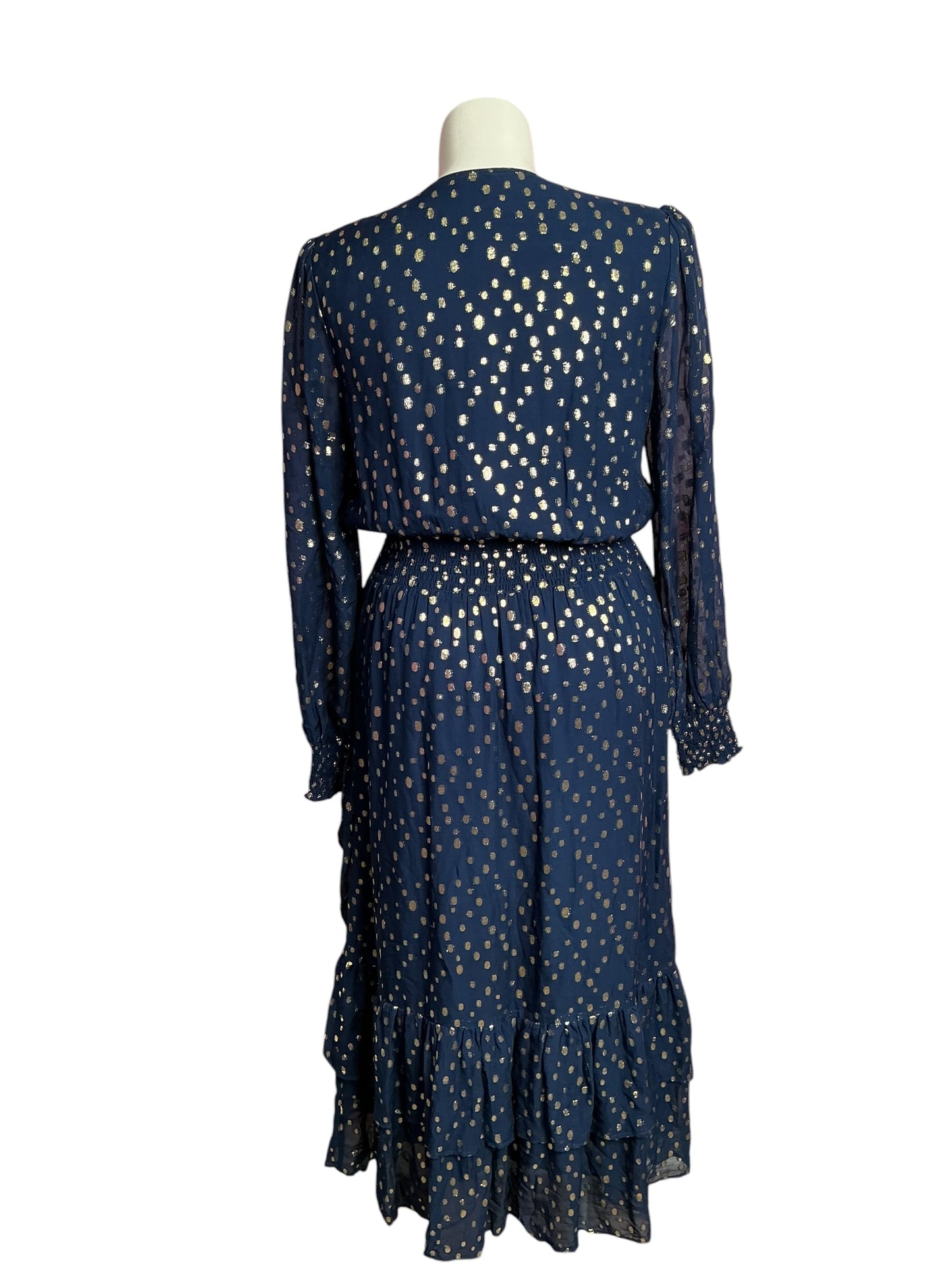 Lilly Pulitzer- Christiana Long Sleeve Dress Low Tide Navy Viscose Metallic Size 14