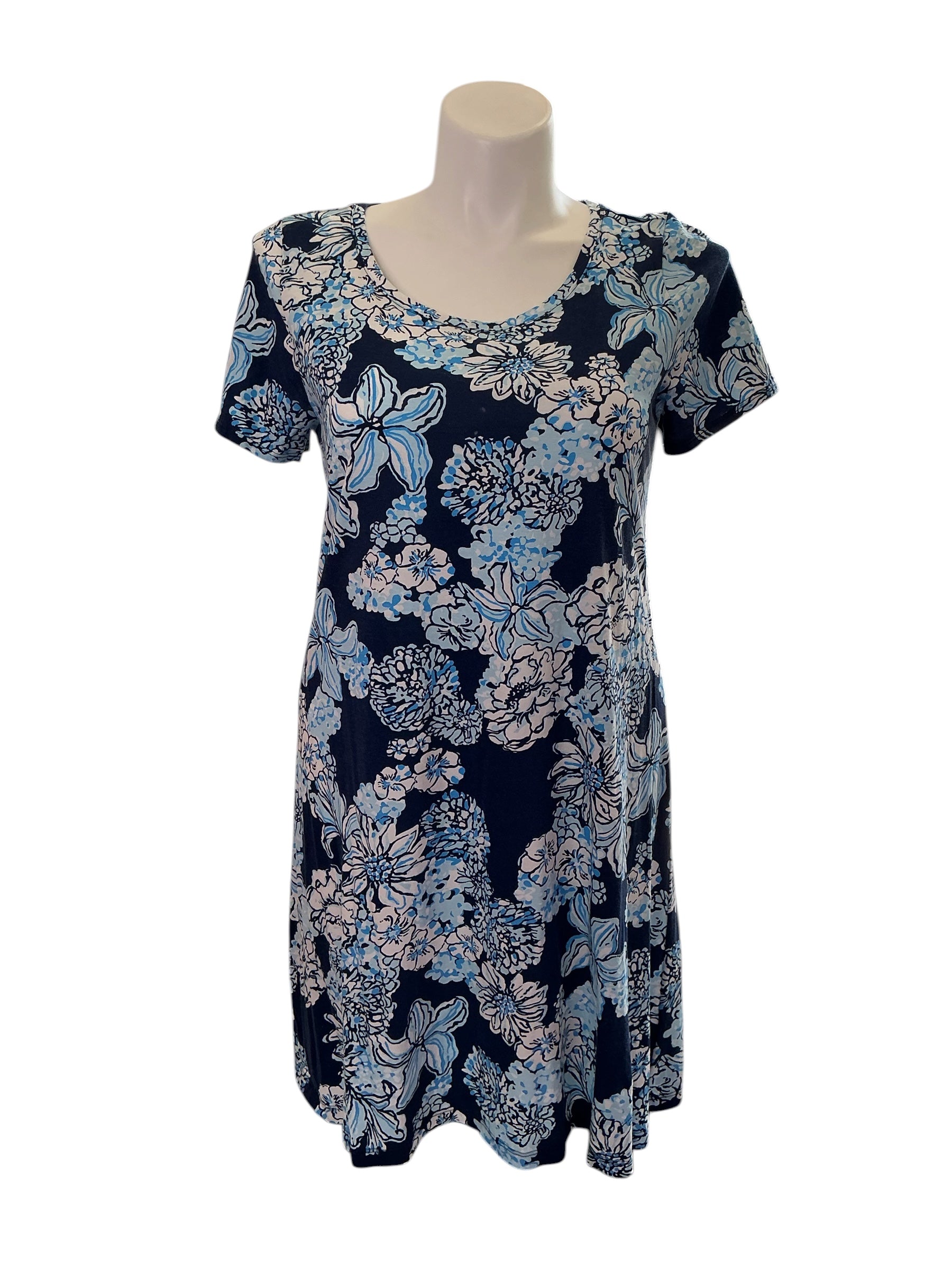 Lilly Pulitzer Cody Short Sleeve T-Shirt Dress - Low Tide Navy Bouquet All Day