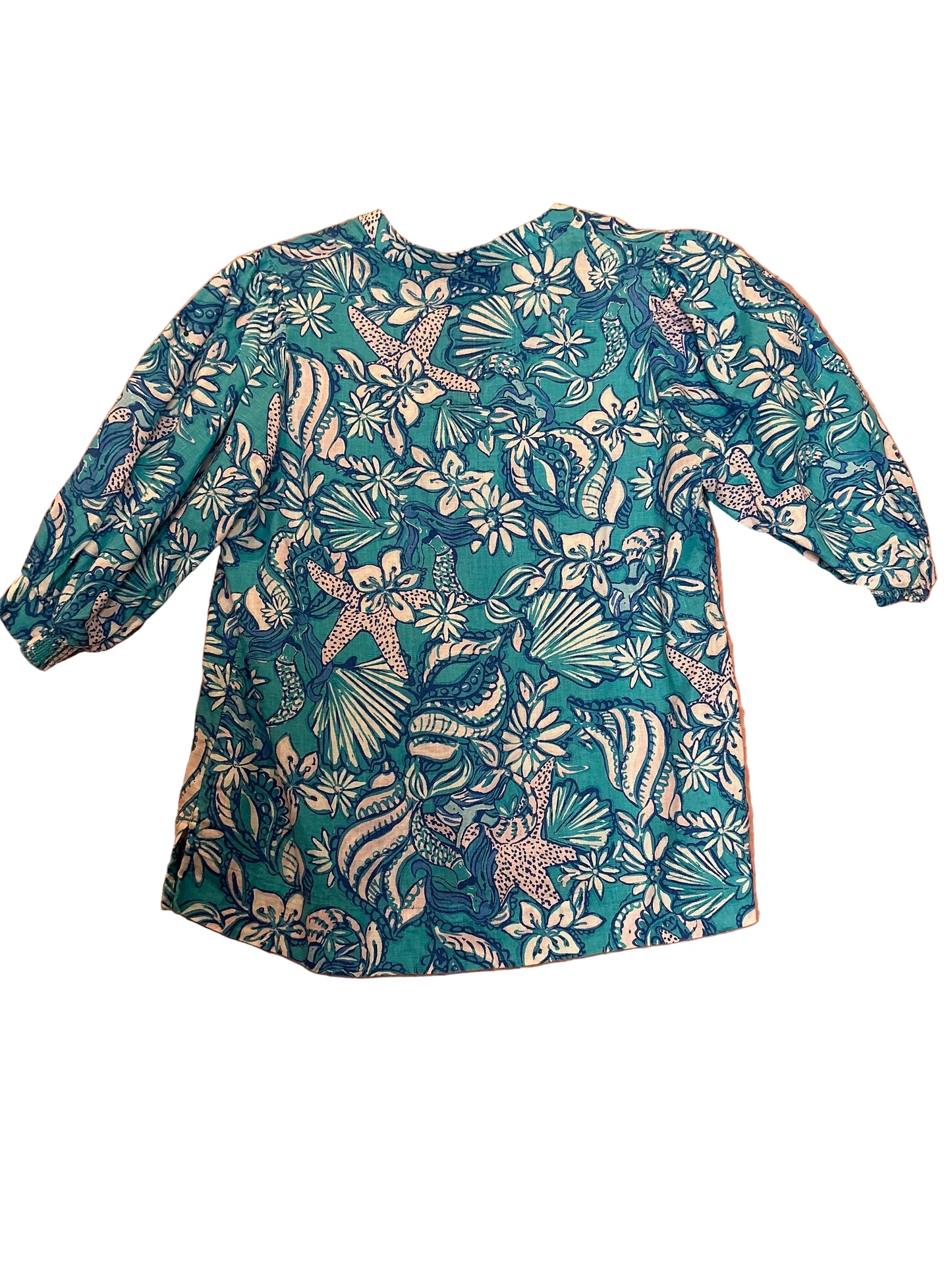 Lilly Pulitzer Maleigh Elbow Sleeve Linen Top Amalfi Blue - Size 0
