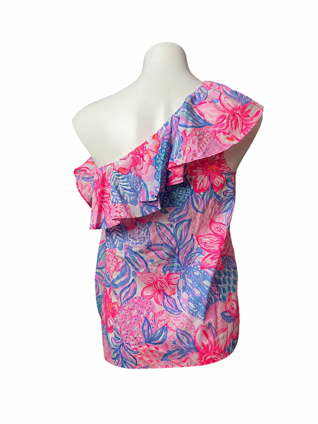 Lilly Pulitzer NWT Zeldie One Shoulder Ruffle Pink Isle Snappy Turtle - Size L