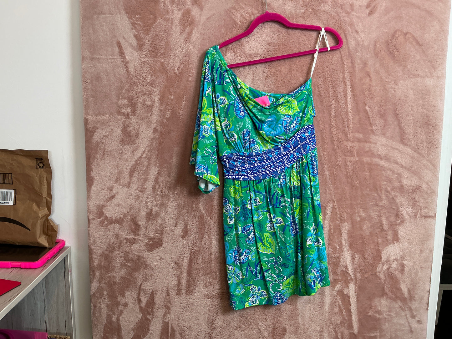 Lilly Pulitzer NWT Niki One Shoulder Romp Botanical Green In A Flutter Engineere - Size 4