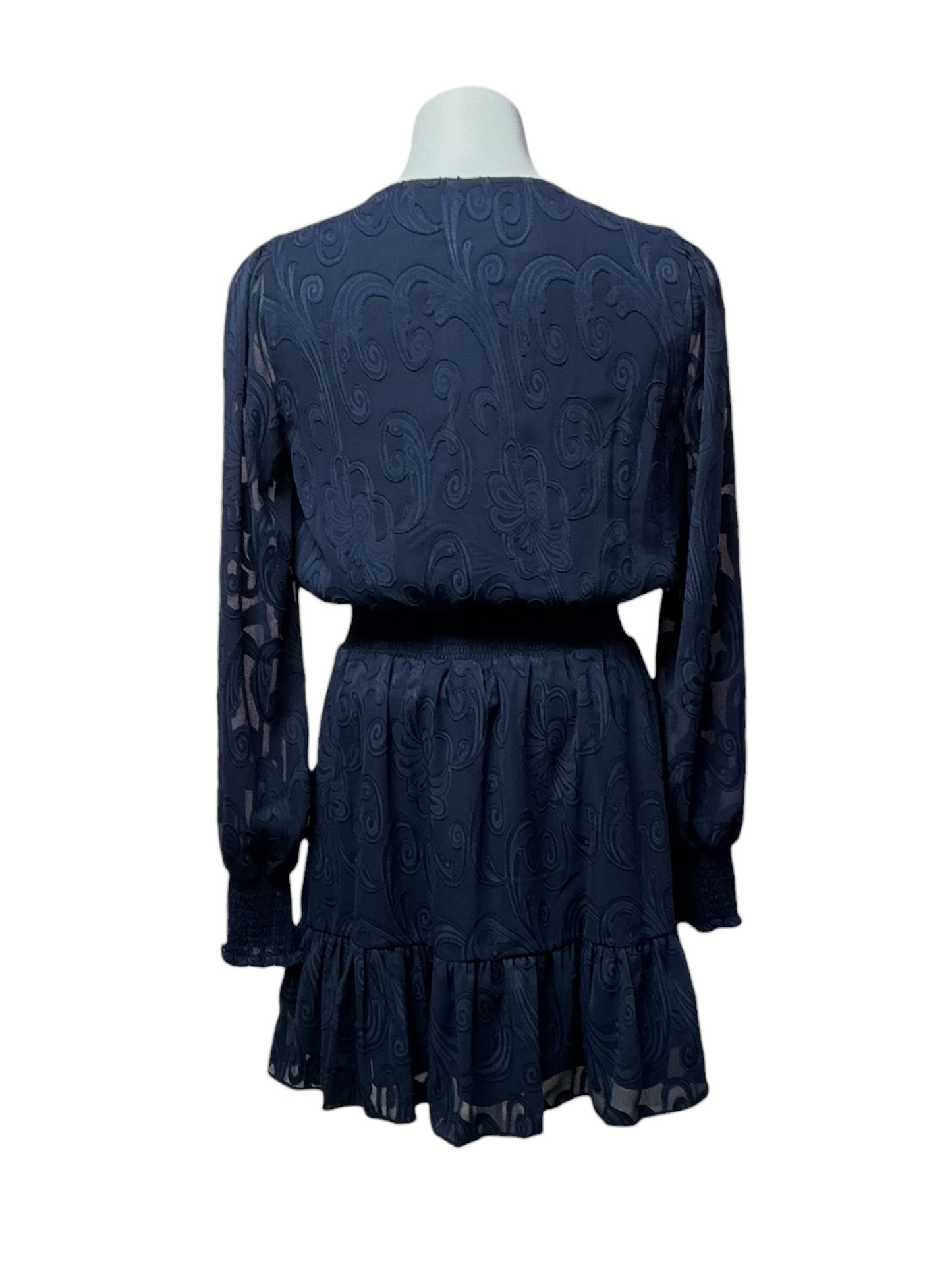 Lilly Pulitzer Cristiana Long Sleeve Dress True Navy Poly Crepe Swirl Clip - Size 2