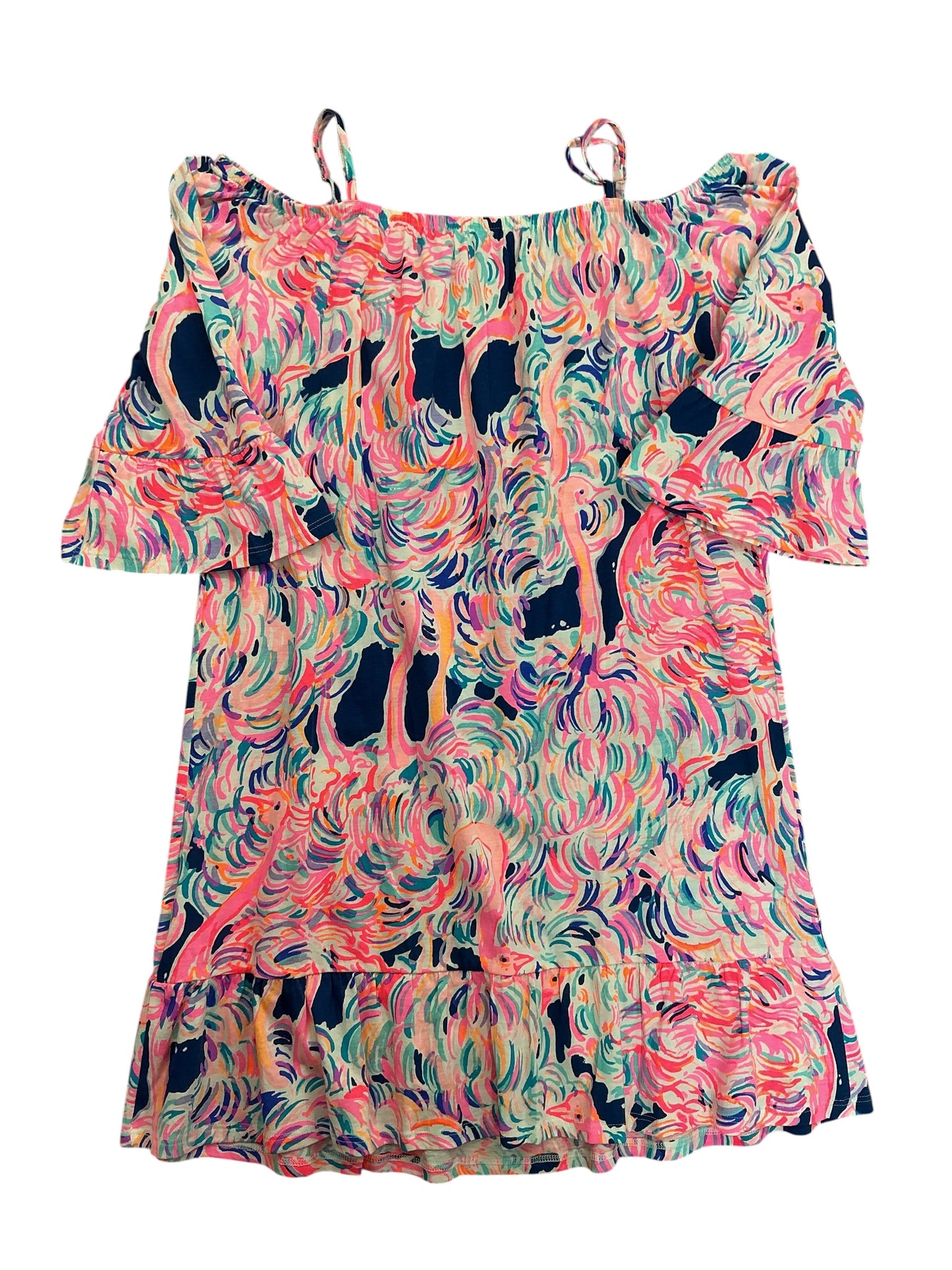 Lilly Pulitzer Kids Girls Mini Jaci Cold Shoulder Dress Pink Flamingo - Size XL 12-14