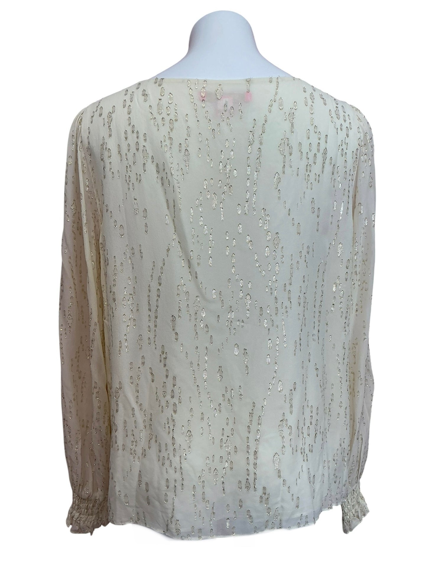 Lilly Pulitzer Indina Long Sleeve Silk Top Coconut Fish Clip Chiffon - Size XL