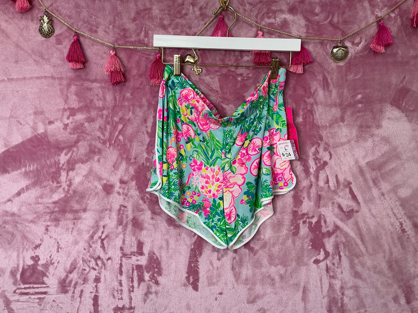 Lilly Pulitzer Short NWT - PJ Knit Short - Seasalt Blue - Seasalt Blue Fruity Flamingo - Size L