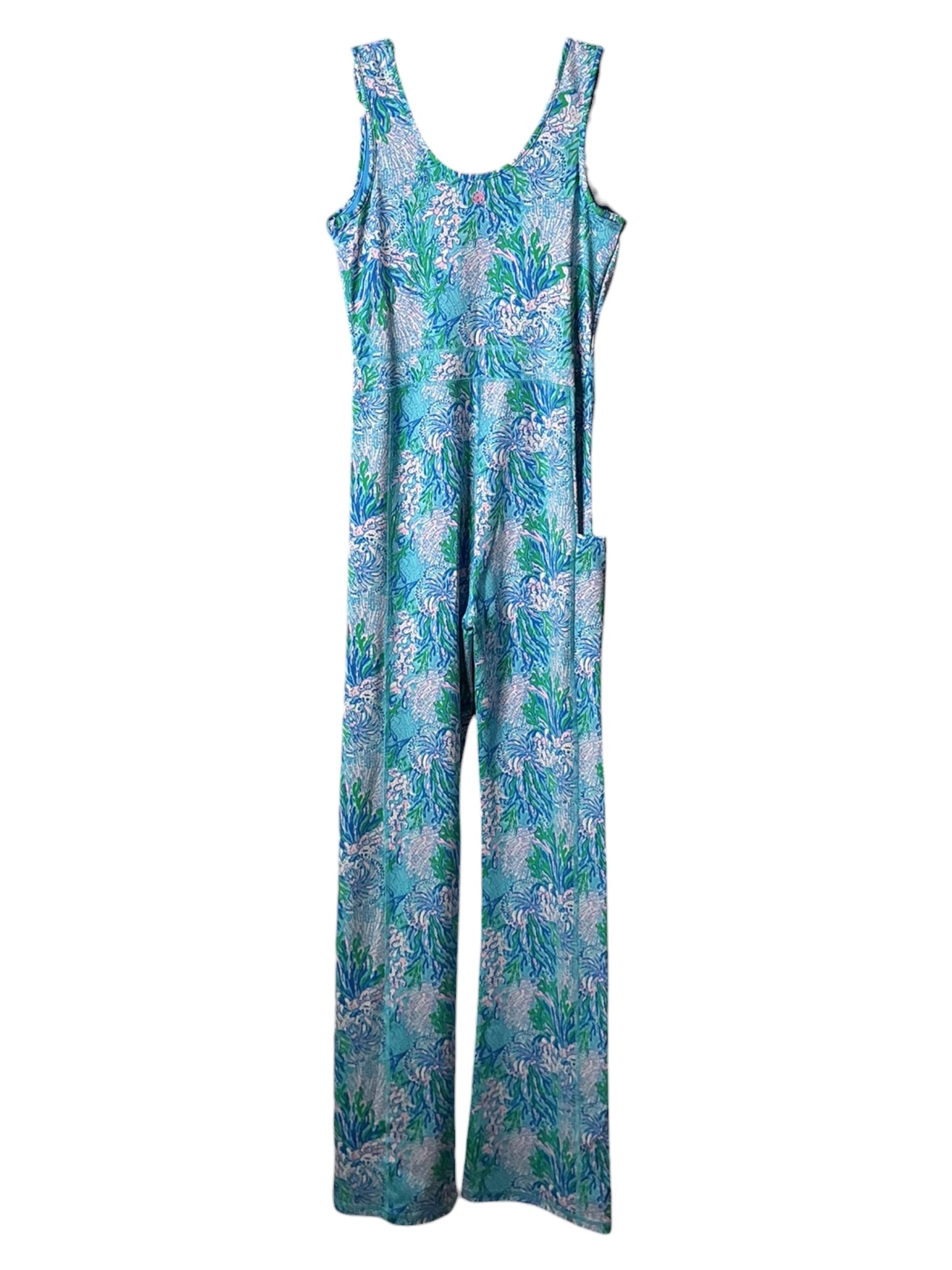 Lilly Pulitzer Luxletic Carpe Vita Flare Jumpsuit Las Olas Aqua Strong Current Sea - Size S