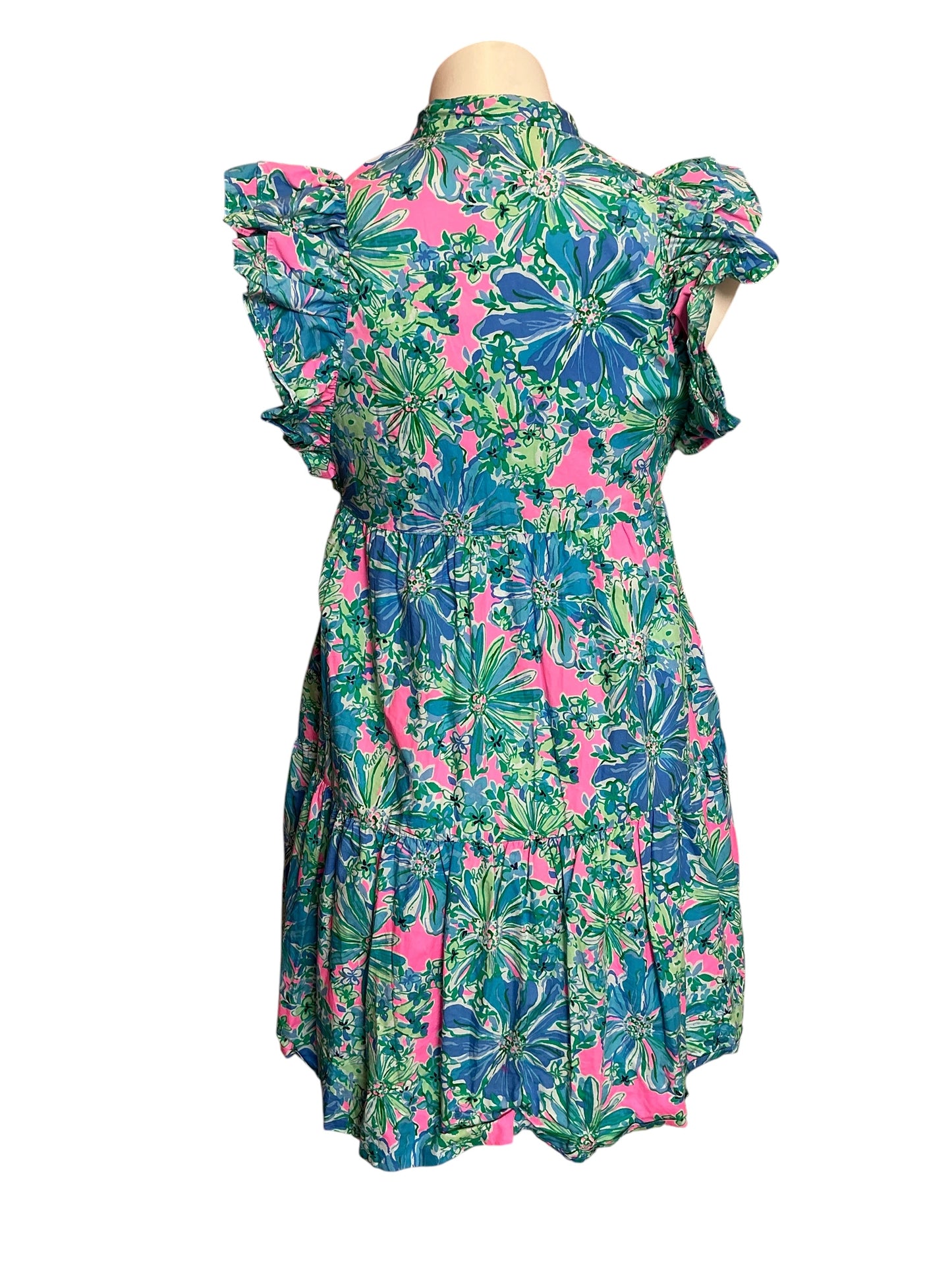 Lilly Pulitzer Aldena Ruffle Sleeve Cotton Dress Soleil Pink Good Hare Day - Size XXS
