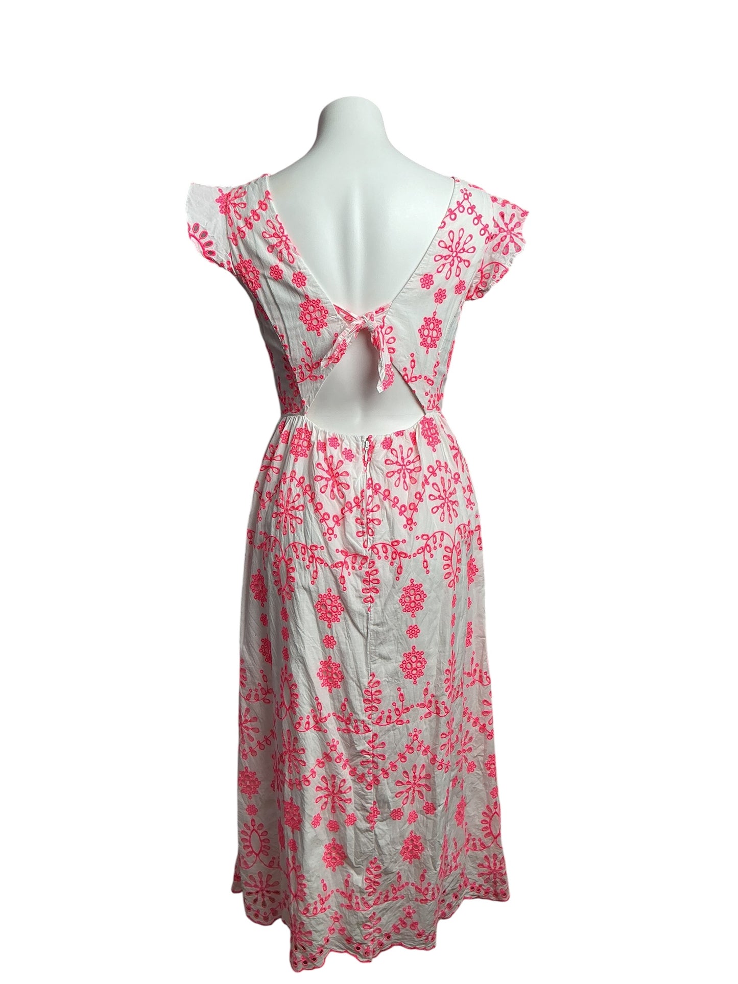 Lilly Pulitzer- Lillyanne Midi Dress Karmic Coral Neon Engineered Eyelet Size 4