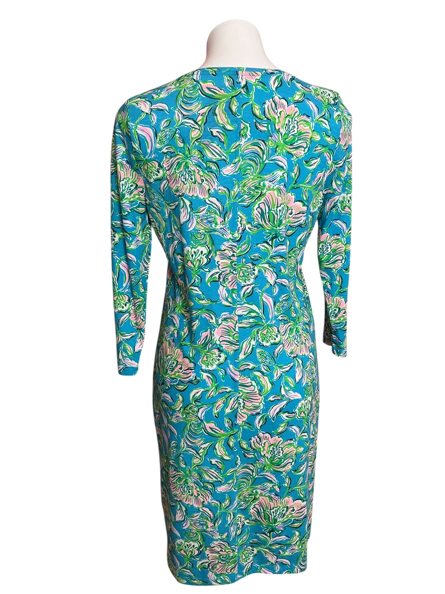 Lilly Pulitzer Tessa 3/4 Sleeve V-Neck Dress Cumulus Blue Chick Magnet - Size M
