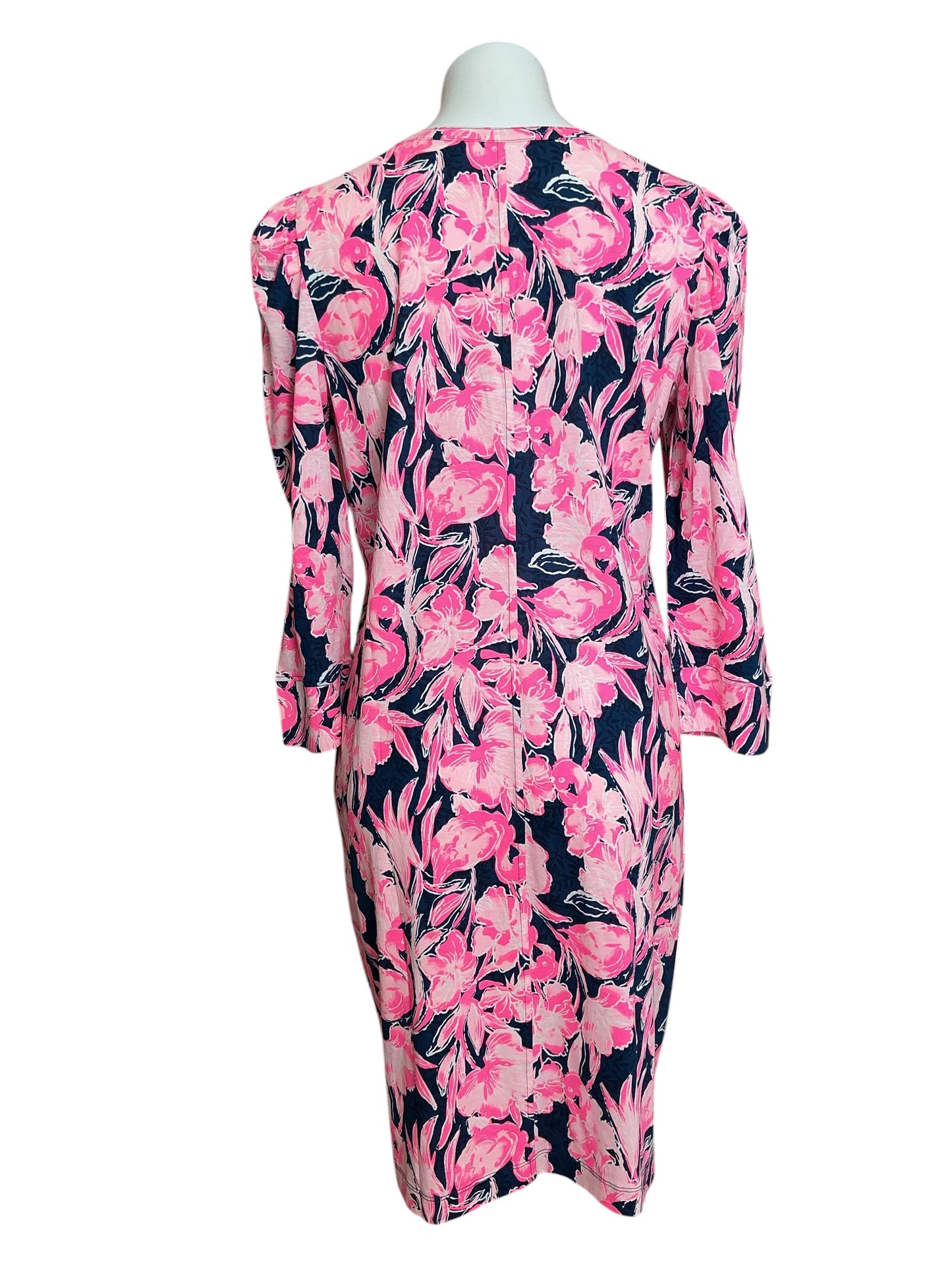 Lilly Pulitzer Marlie 3/4 Sleeve Dress Inky Navy Flamingle - Size L