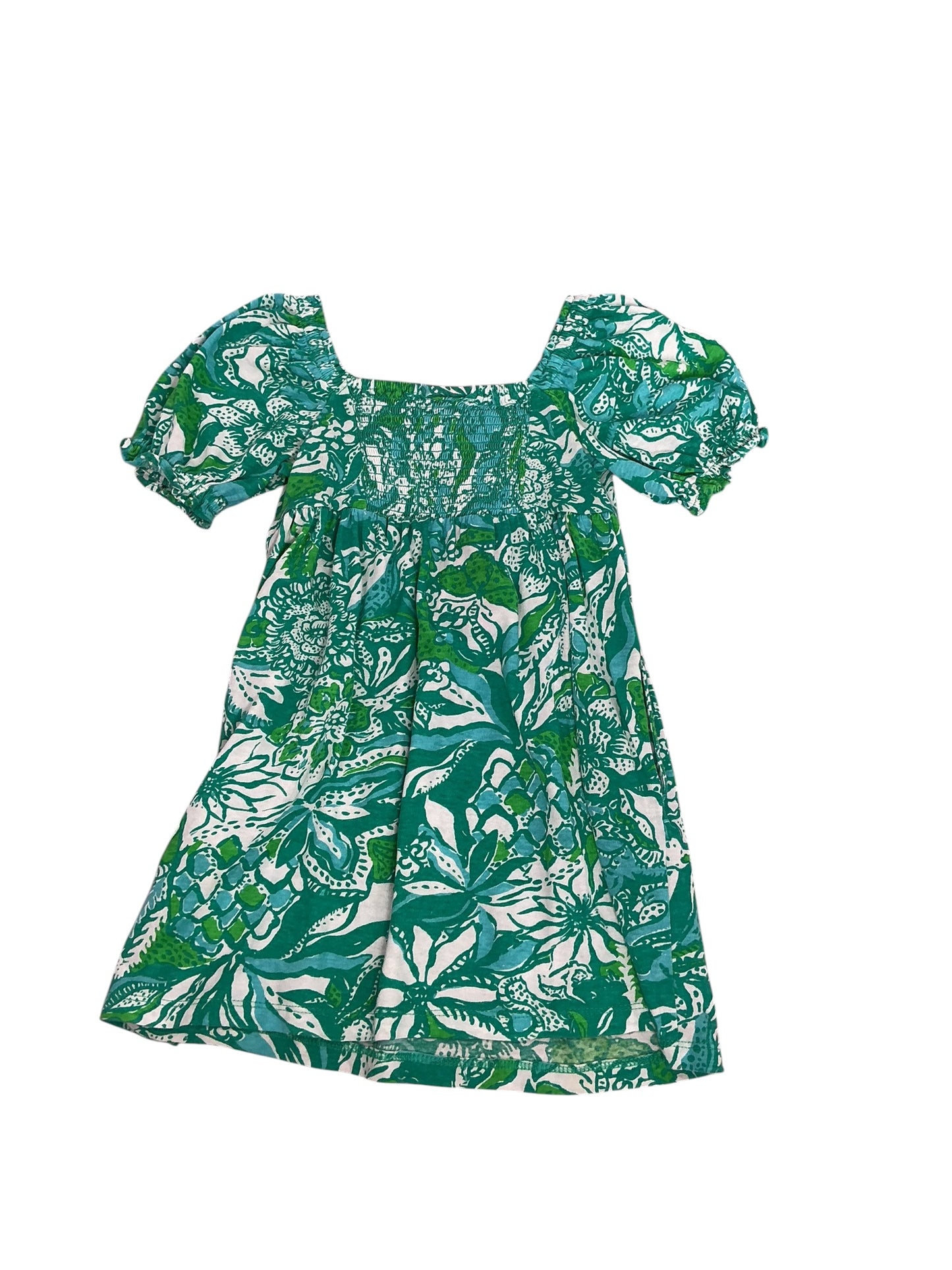 Lilly Pulitzer Girls Mini Delaney Dress Botanical Green Safari Sangria - Size XS