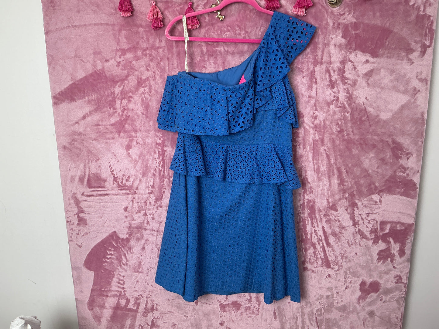 Lilly Pulitzer Josey One Shoulder Dress - Coastal Blue Flower Petal Eyelet - Size 14