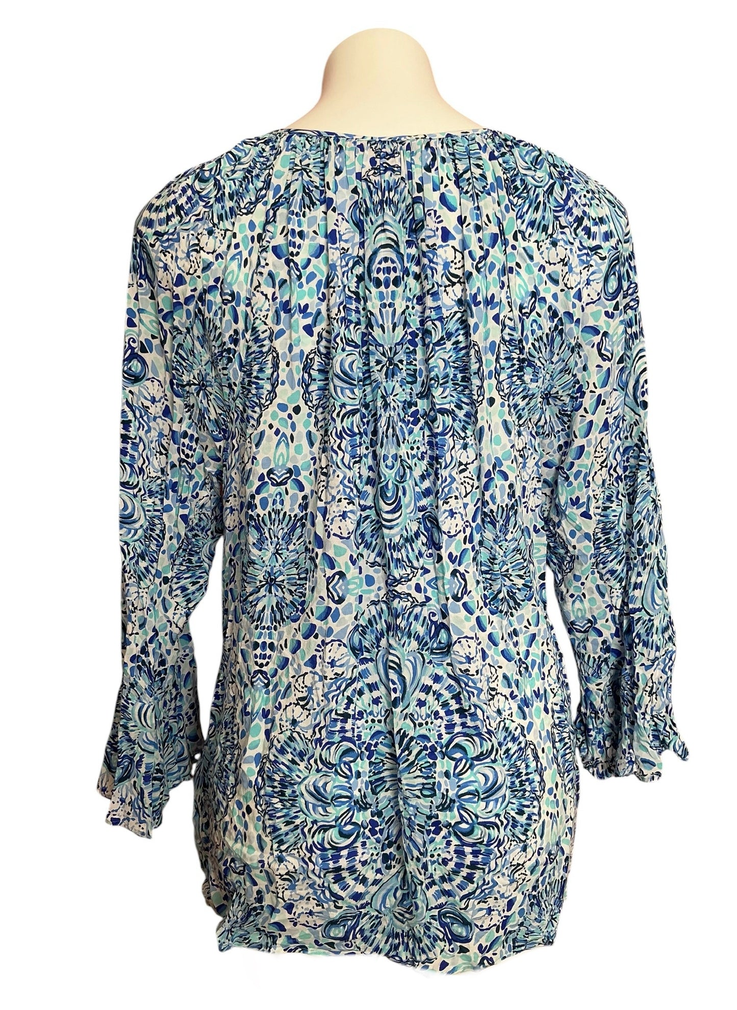 Lilly Pulitzer Willa Flounce Sleeve Top Taverna Blue Tile - Size L
