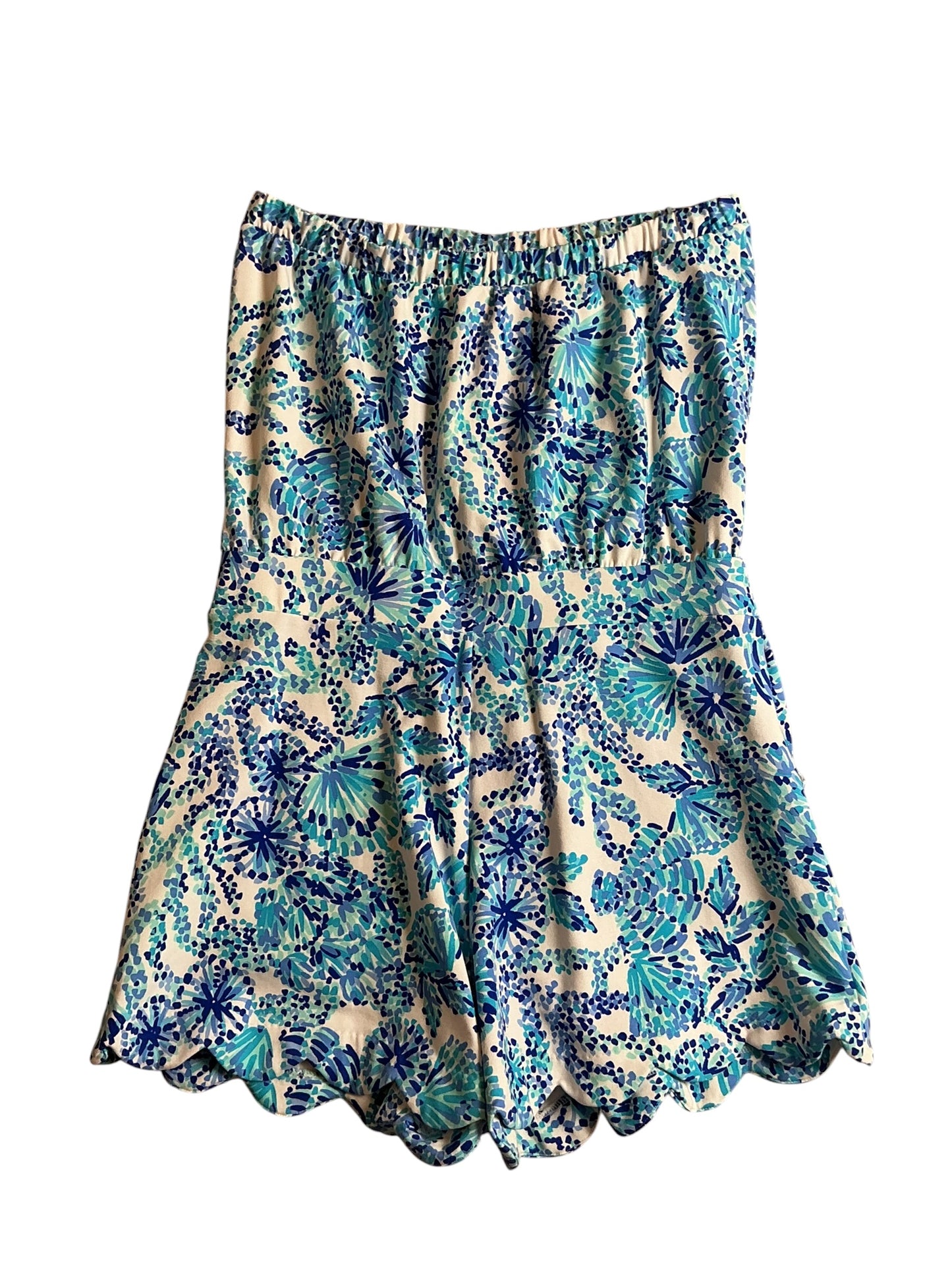 Lilly Pulitzer Jace Strapless Romper Turquoise Oasis Shell Me You Love Me - Size L