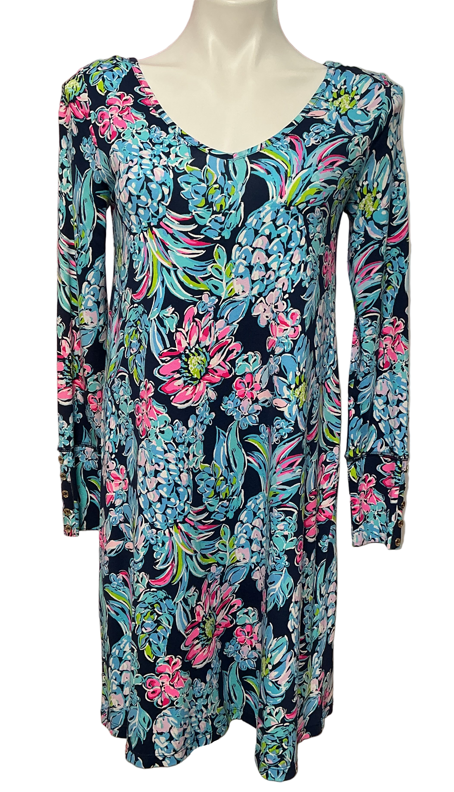 Lilly Pulitzer NWT - Kaisley Dual - Neck UPF 50+ - High Tide Navy Pineapple Paradise - Size S