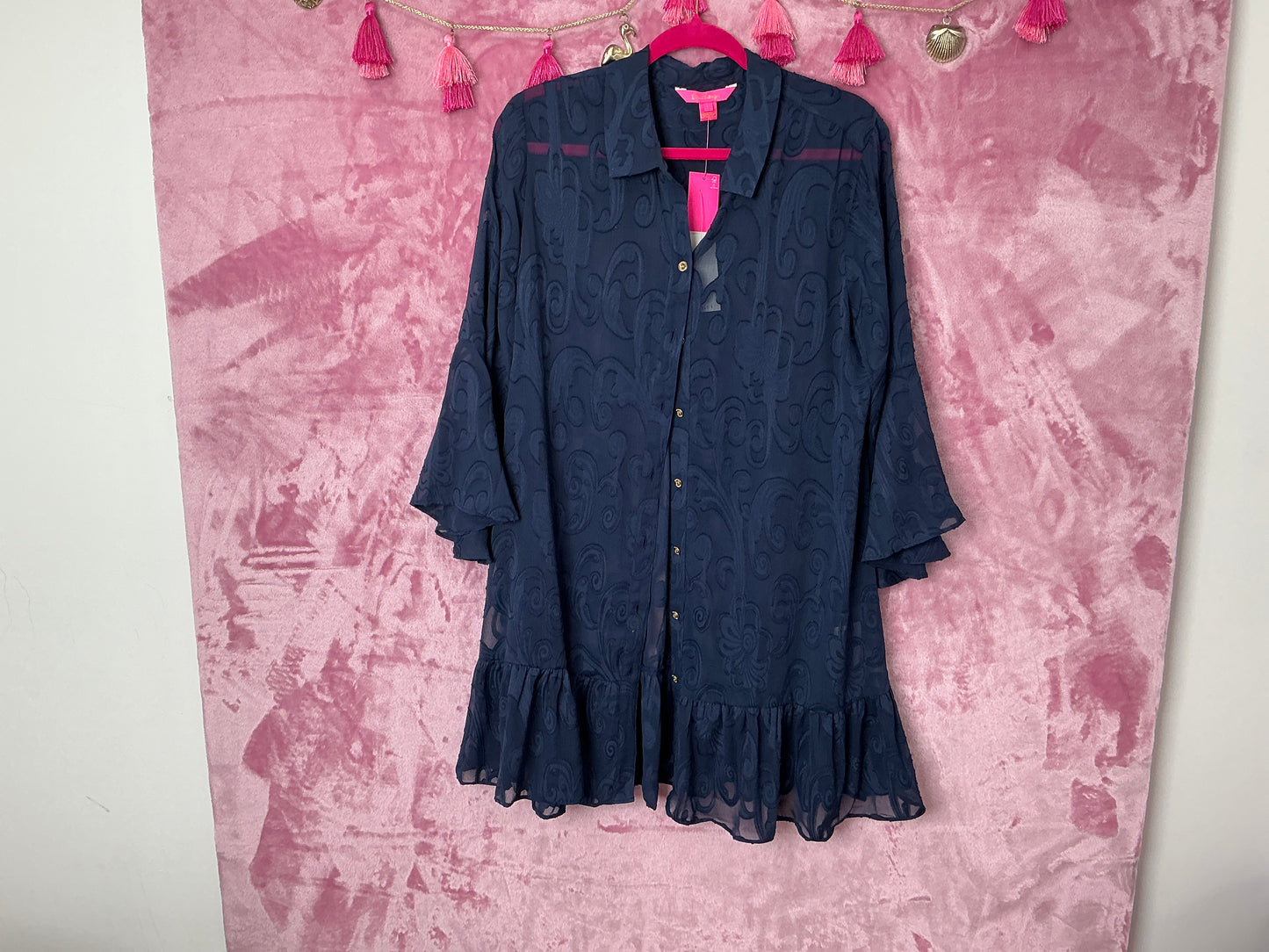 Lilly Pulitzer Coverup NWT - Linley Coverup - True Navy - Poly Crepe Swirl Clip - Size L