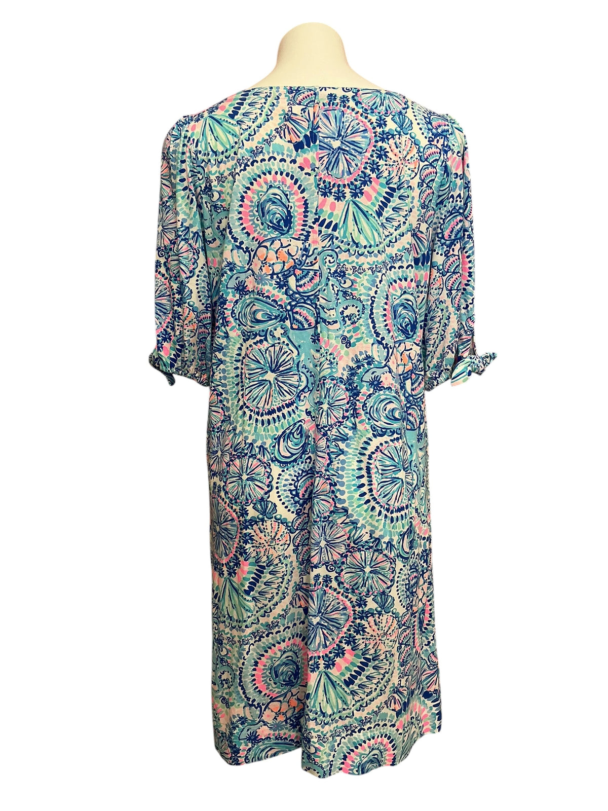 Lilly Pulitzer Easley Short Sleeve Dress Fresh Water Blue Cool As Shell - Size L