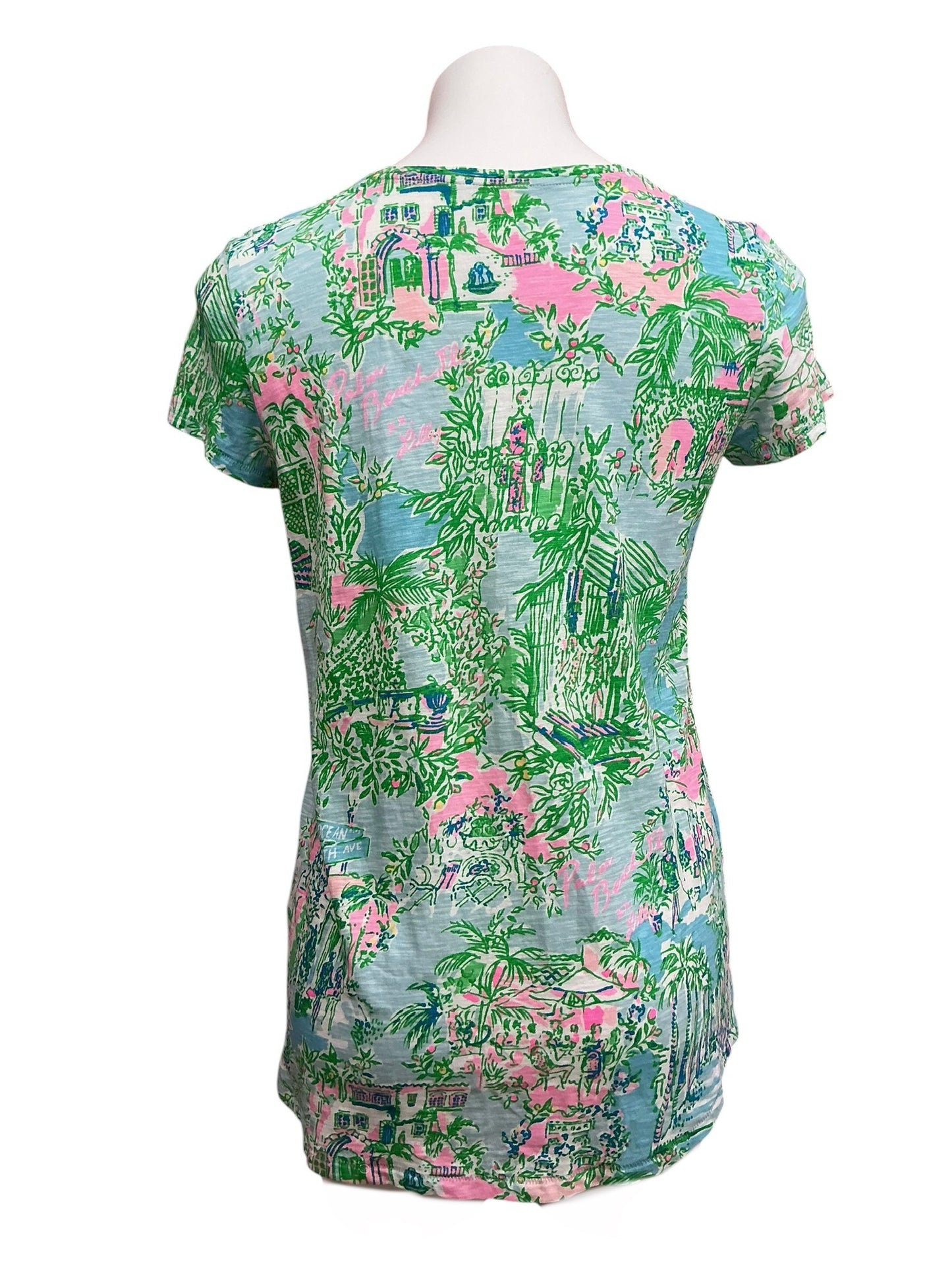 Lilly Pulitzer Etta V Neck Tee Lilly Loves Palm Beach - Size S