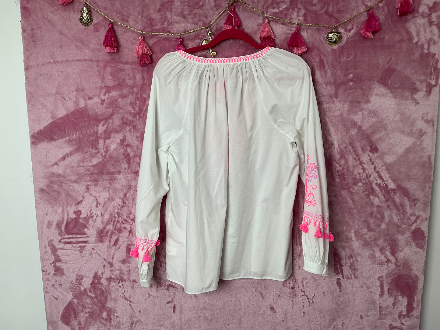 Lilly Pulitzer Long Sleeve Top NWT - Kaydence Tunic Top - Resort White X Pink - Size L