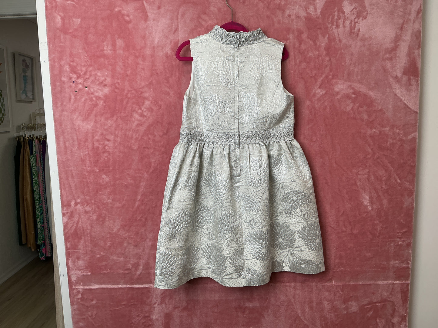 Lilly Pulitzer NWT Mini Franci Dress Seaside Grey Full Bloom Brocade - Size 14 Girls