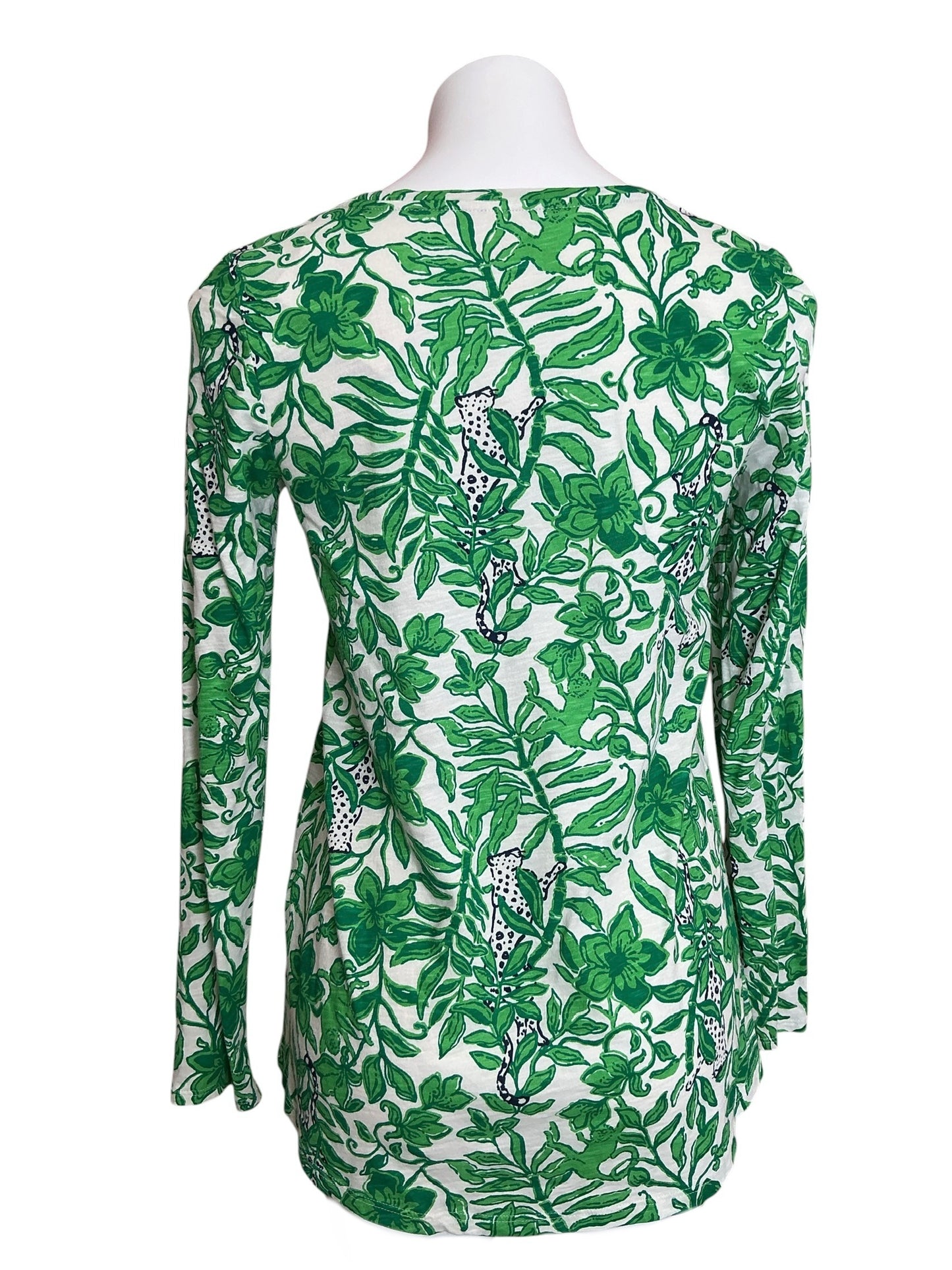 Lilly Pulitzer Etta Scoop Neck Long Sleeve Top Fiddle Leaf Green Lil Escape Plan - Size XS