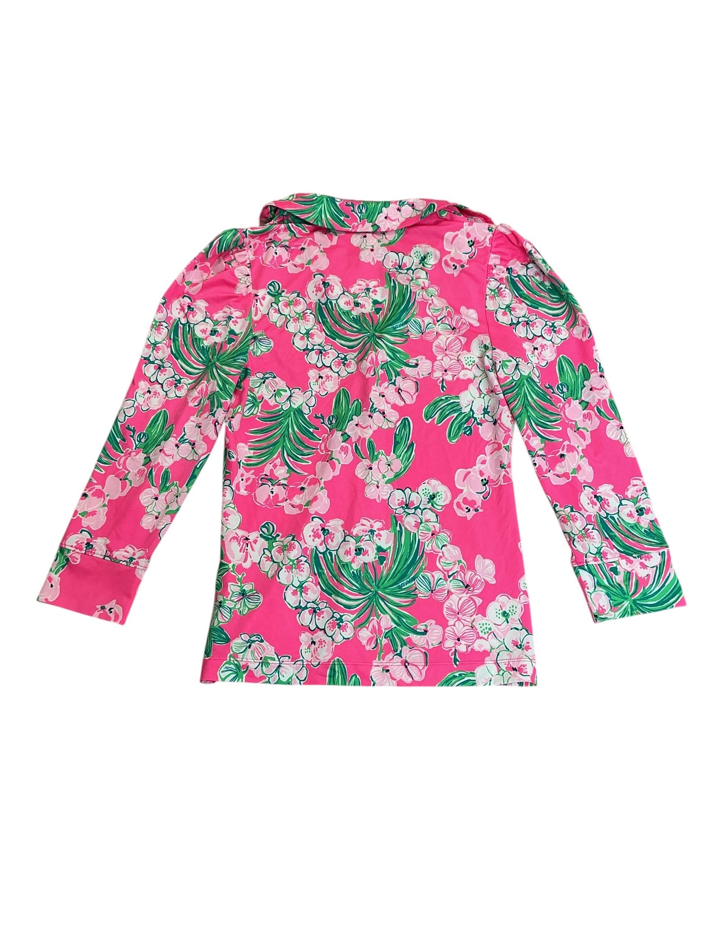 Lilly Pulitzer Reema Long Sleeve Polo Top Roxie Pink Worth A Look Print - Size S