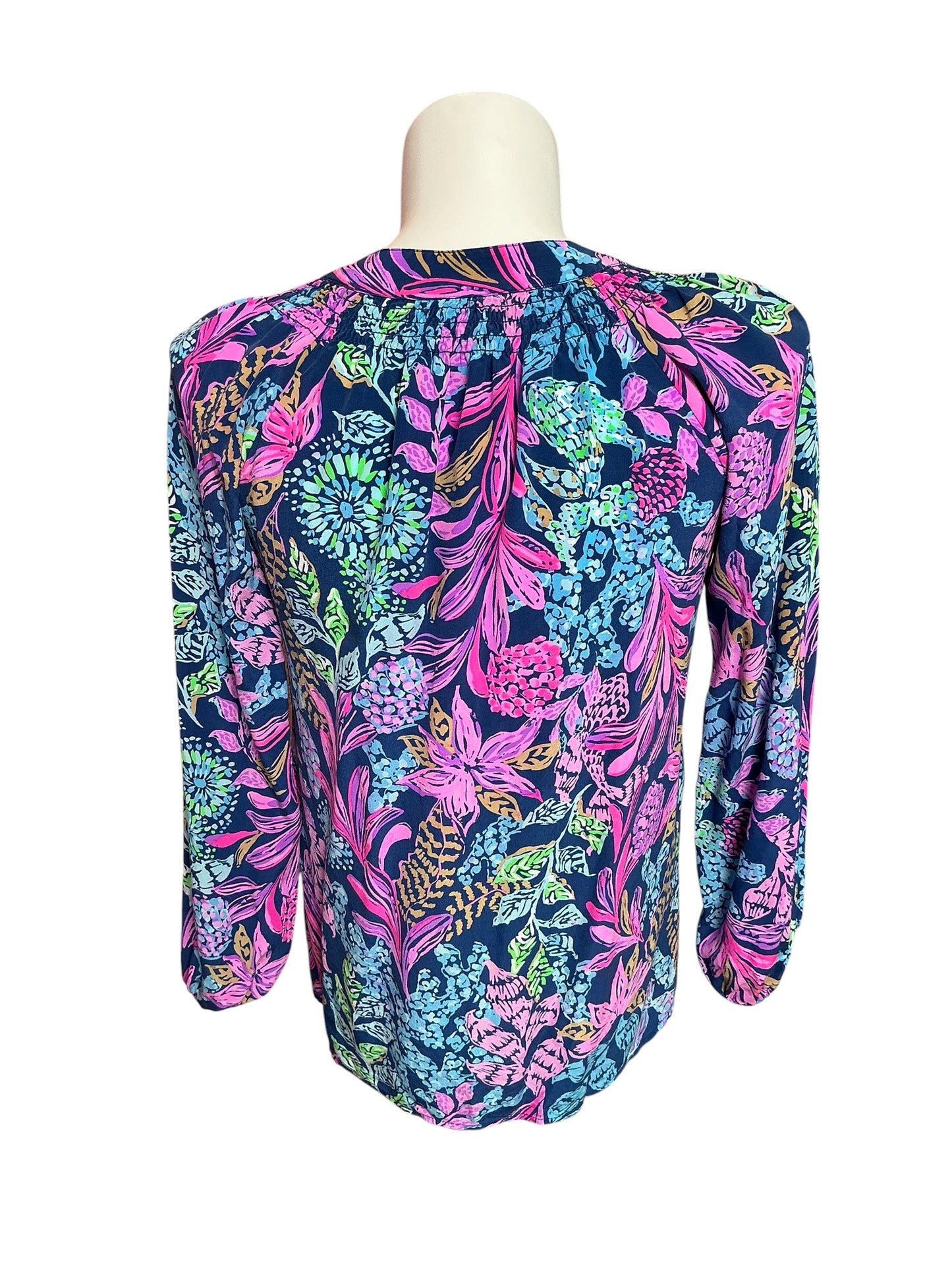 Lilly Pulitzer Elsa Silk Top Aegean Navy Calypso Coast - Size M